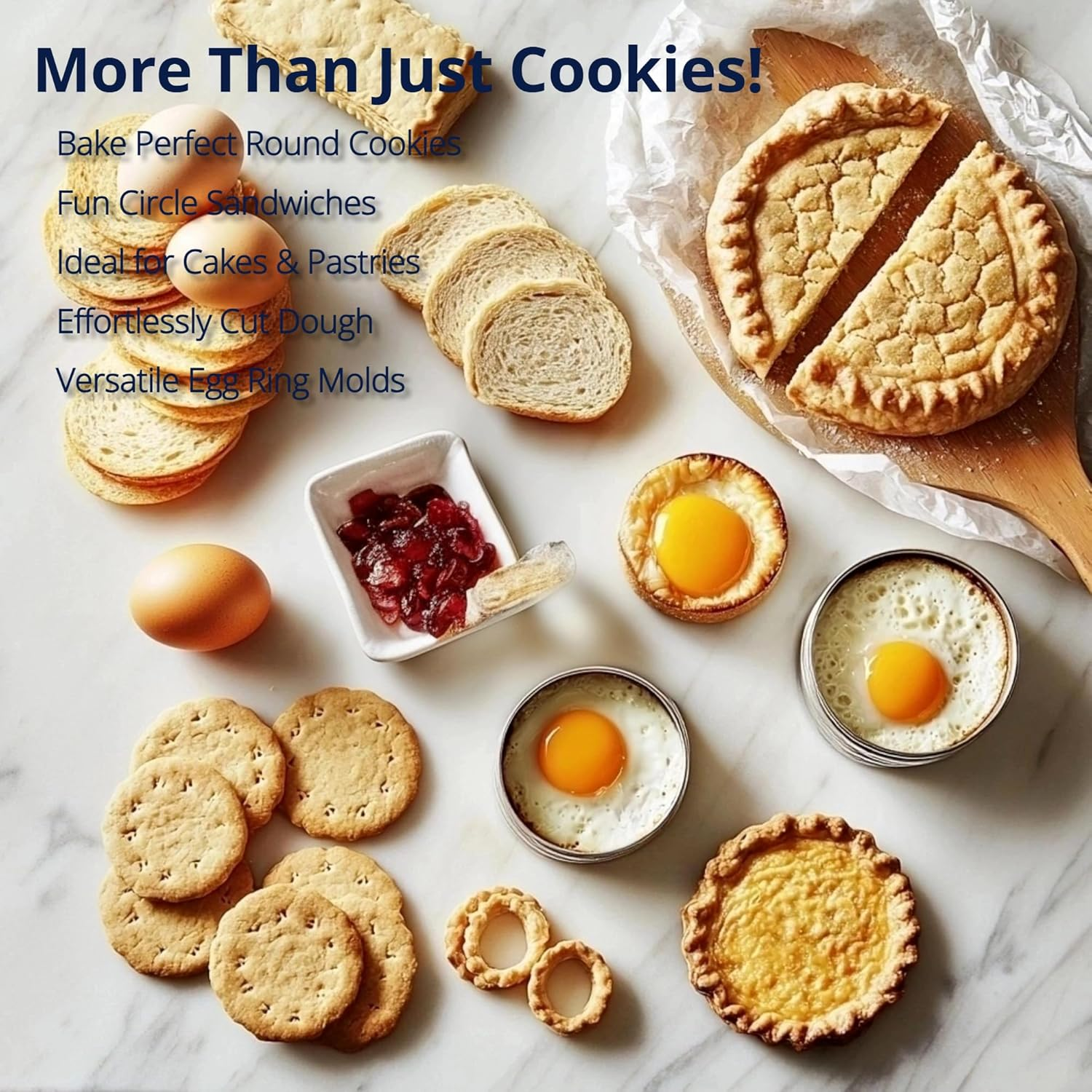 6 PCS round Cookie Cutter Set (2, 3, 3.5, 4, 5, 6 Inch) DOCZEN Large Stainless Steel Circle Cutters Donut Cutter for Baking, Biscuits, Cakes, Sandwiches - Durable & Easy to Clean image number 2