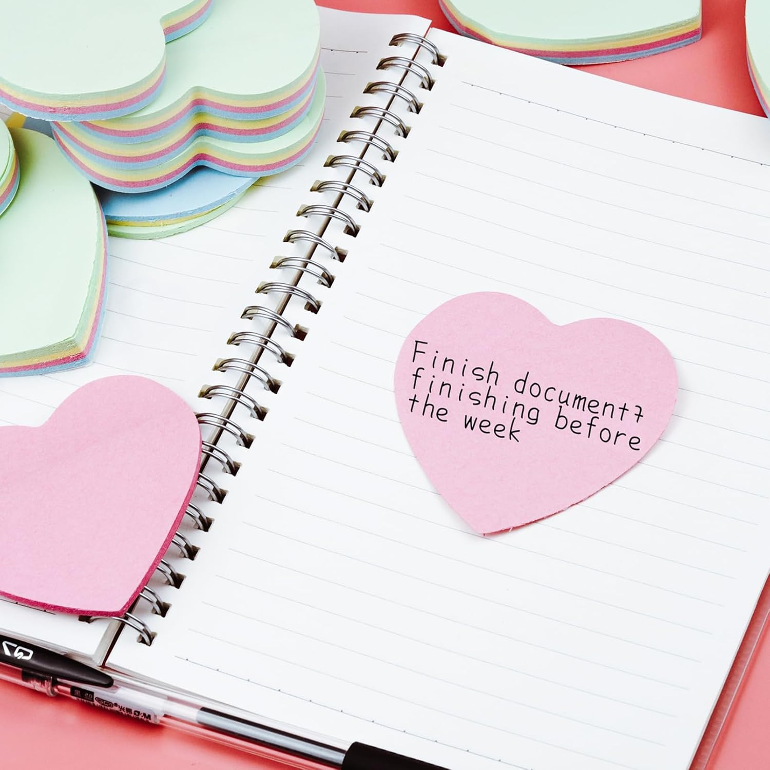 Heart Shaped Sticky Notes, Adhesive Self-Sticky Note Pads for Office Study Message Stickers, 10 Pads/1000 Sheets, Multi-Color image number 4