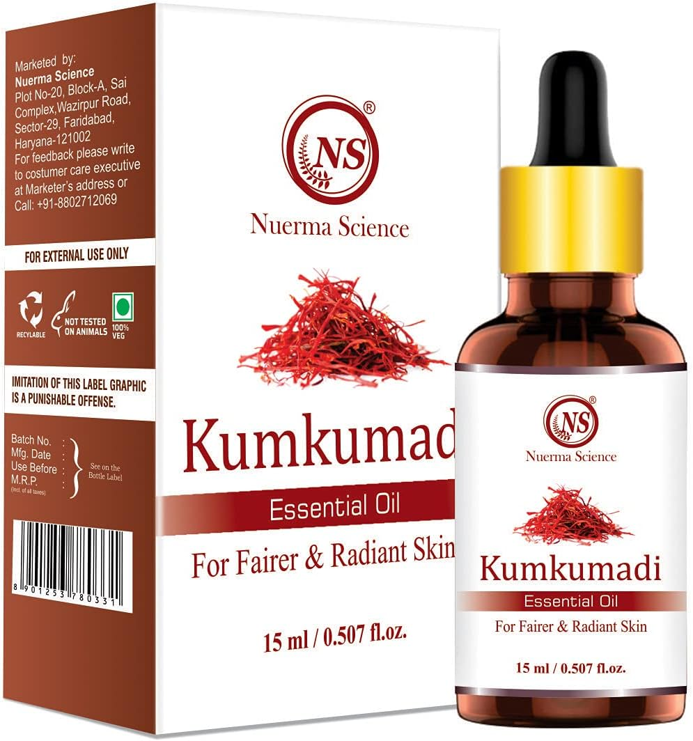 Nuerma Science Kumkumadi Essential Oil - Skin Lightening, Dark Circle Removal, Clear Spot Less Skin, Dark to Lighten Dark Patches, Glowing Skin - 15 ML image number 4