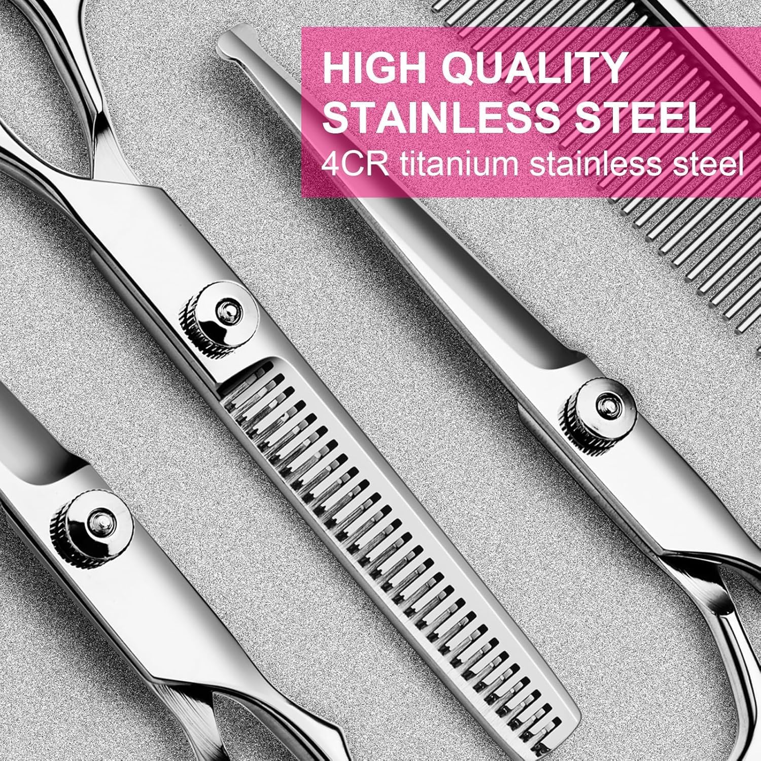 4 PCS Professional Dog Grooming Scissors Kit with Safety round Tips, Coated Pet Grooming Shears for Dog Cat (Pink, 17CM) image number 5