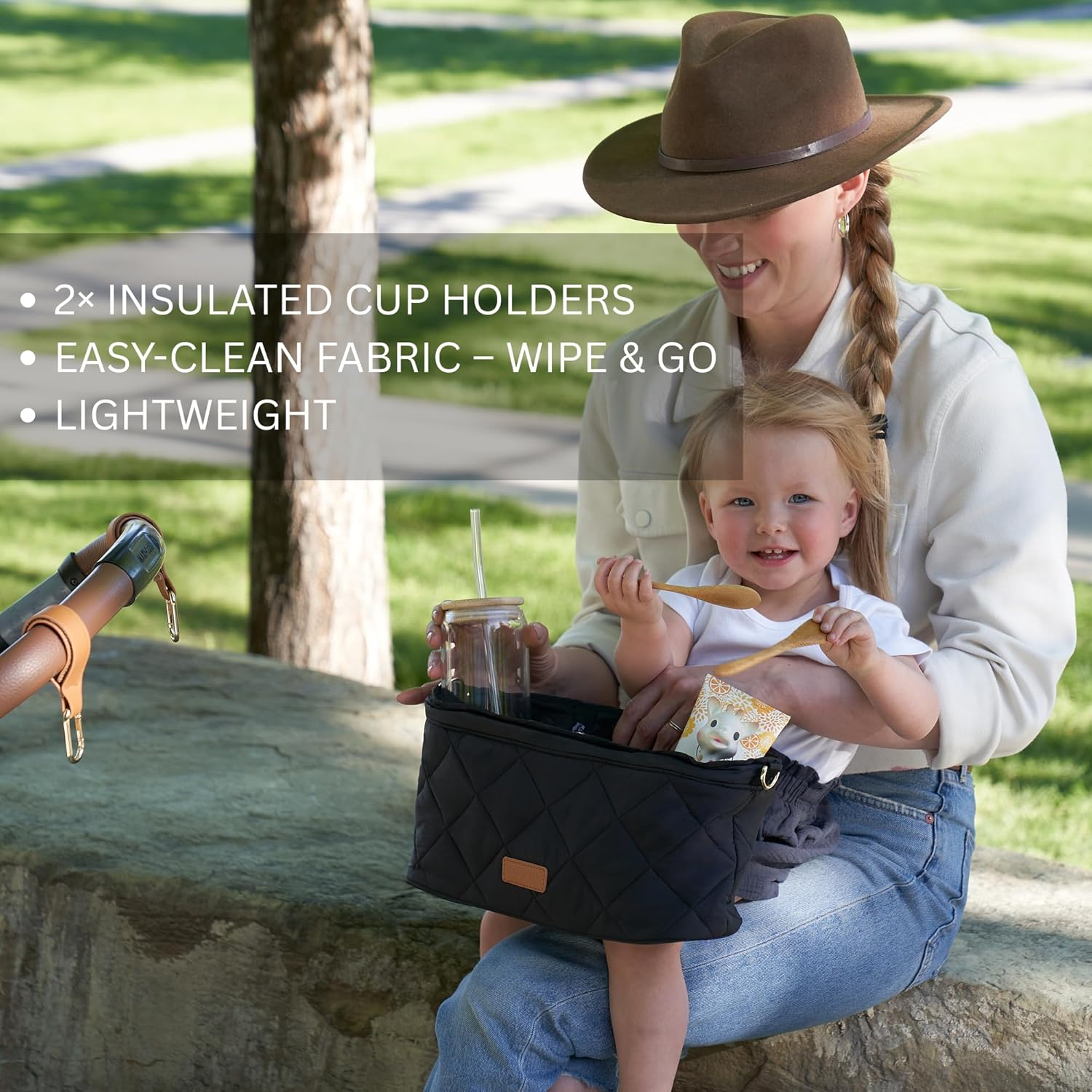 ZICOTO Beautiful Stroller Organizer Bag - Easy to Install Stroller Caddy Incl. Cup Holder Attachment - Perfectly Sized Accessories for Any Stroller - Pink image number 4