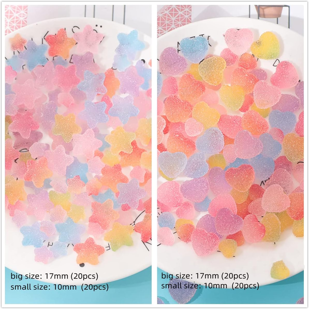 Edittime 200PCS Kawaii Colorful Resin Acrylic 3D Gummy Bear Multi-Sized Heart Star Nail Charms with 300PCS Snowflake Heart Star Slice (Multicolor5) - Multicolor5 image number 5