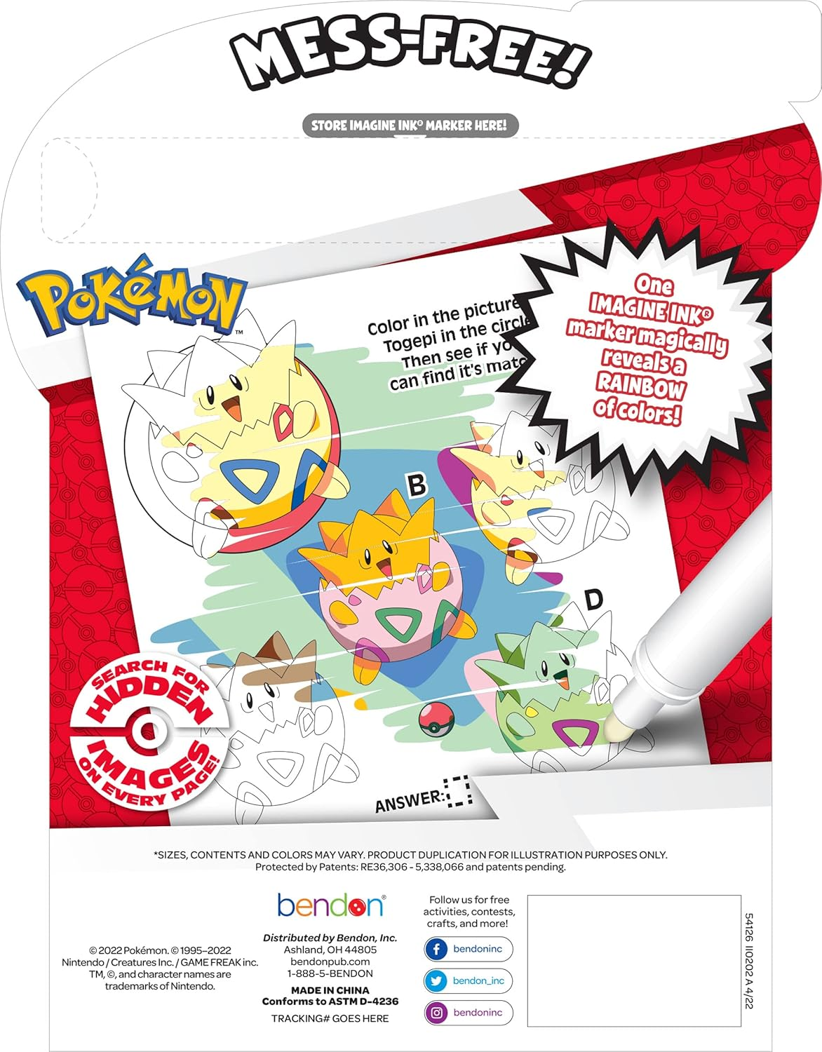 Bendon Imagine Ink Pokemon Magic Ink Pictures and Game Book with Mess Free Marker