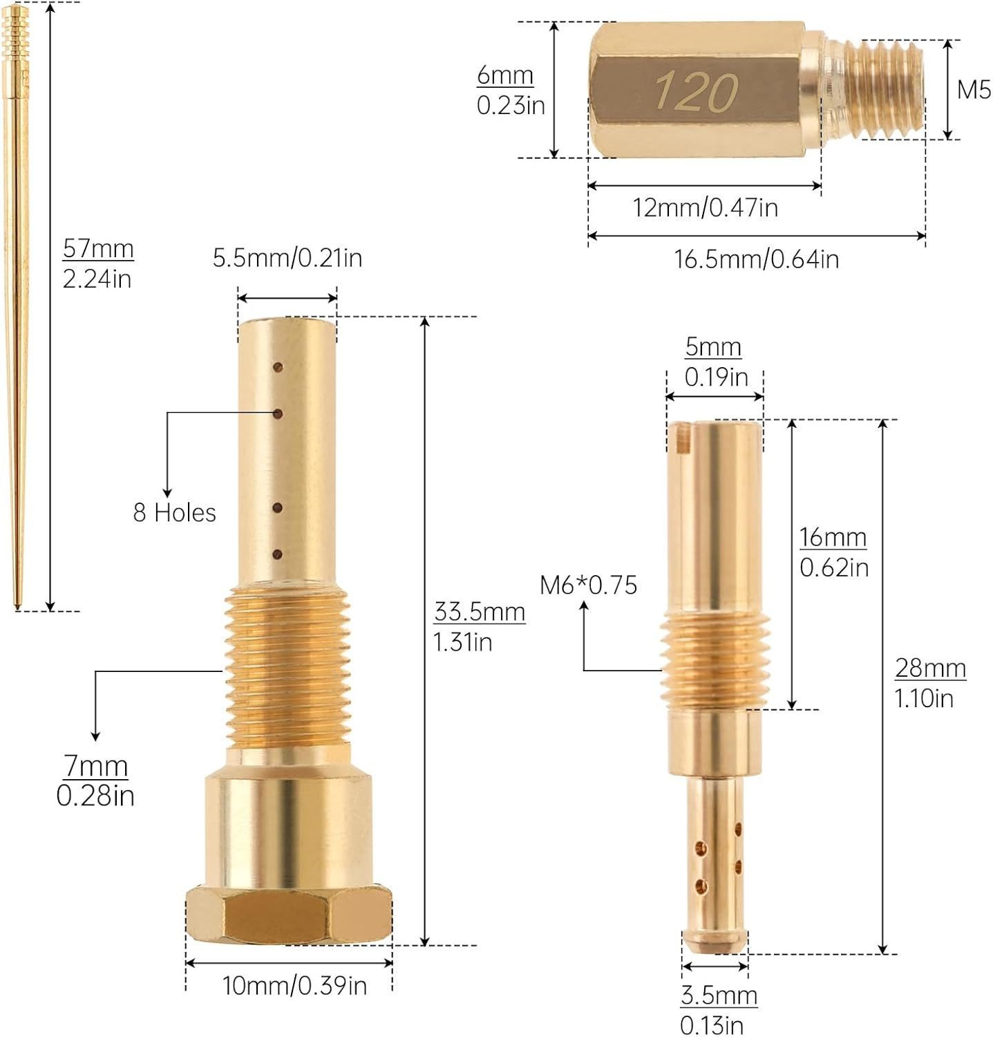 Windance 30Pcs Carburetor Main Slow Jet Injection Nozzle Emulsion Tube Nozzle Holder Kit Fit for CVK PWK PWM/PE 26/28, Brass Nozzles Modified Kit (8 Hole) image number 6