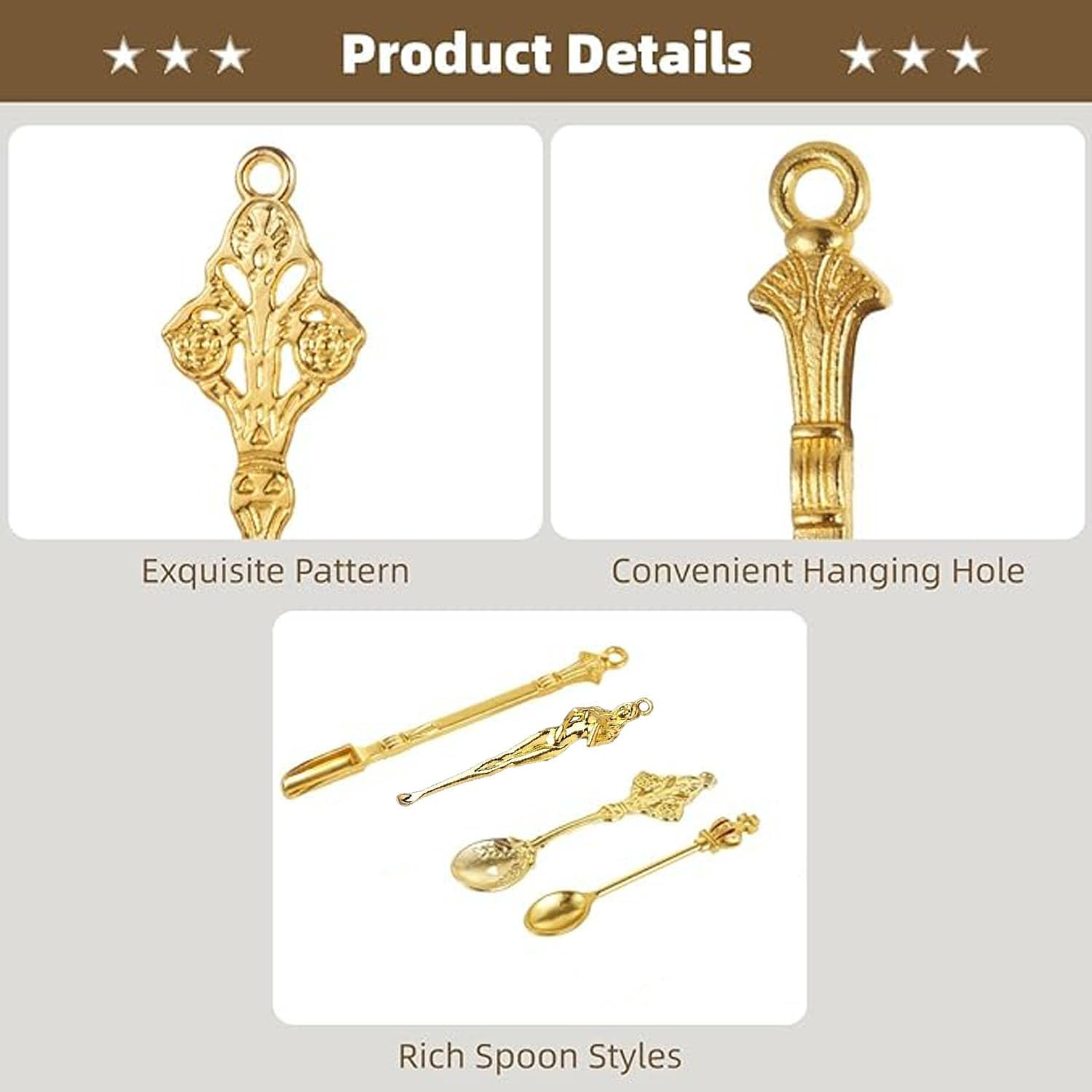 Shengsenfu 12 PCS Mini Spoons - Metal Measuring Spoons for Spices Medicine and Vials Retro Shovel Design for Accurate Dosing Perfect for Jewelry Making Pendant Necklaces and Small Powder Scooping image number 5