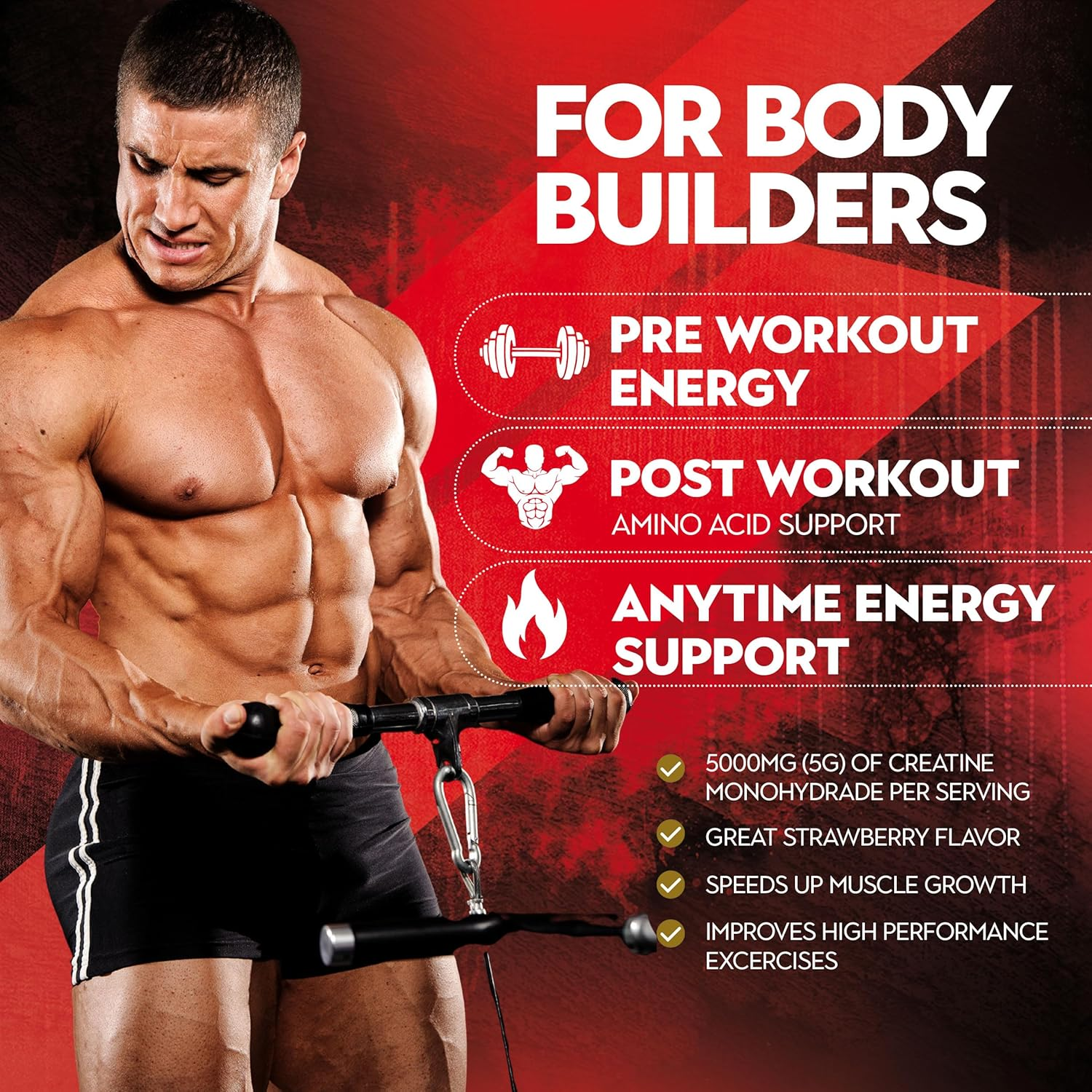 Pro Creatine Monohydrate Gummies 5G for Men & Women - 90 Chewable Creatine Gummies Strawberry Flavoured Gym Pre Workout Gym Supplement Vegan (1) image number 3