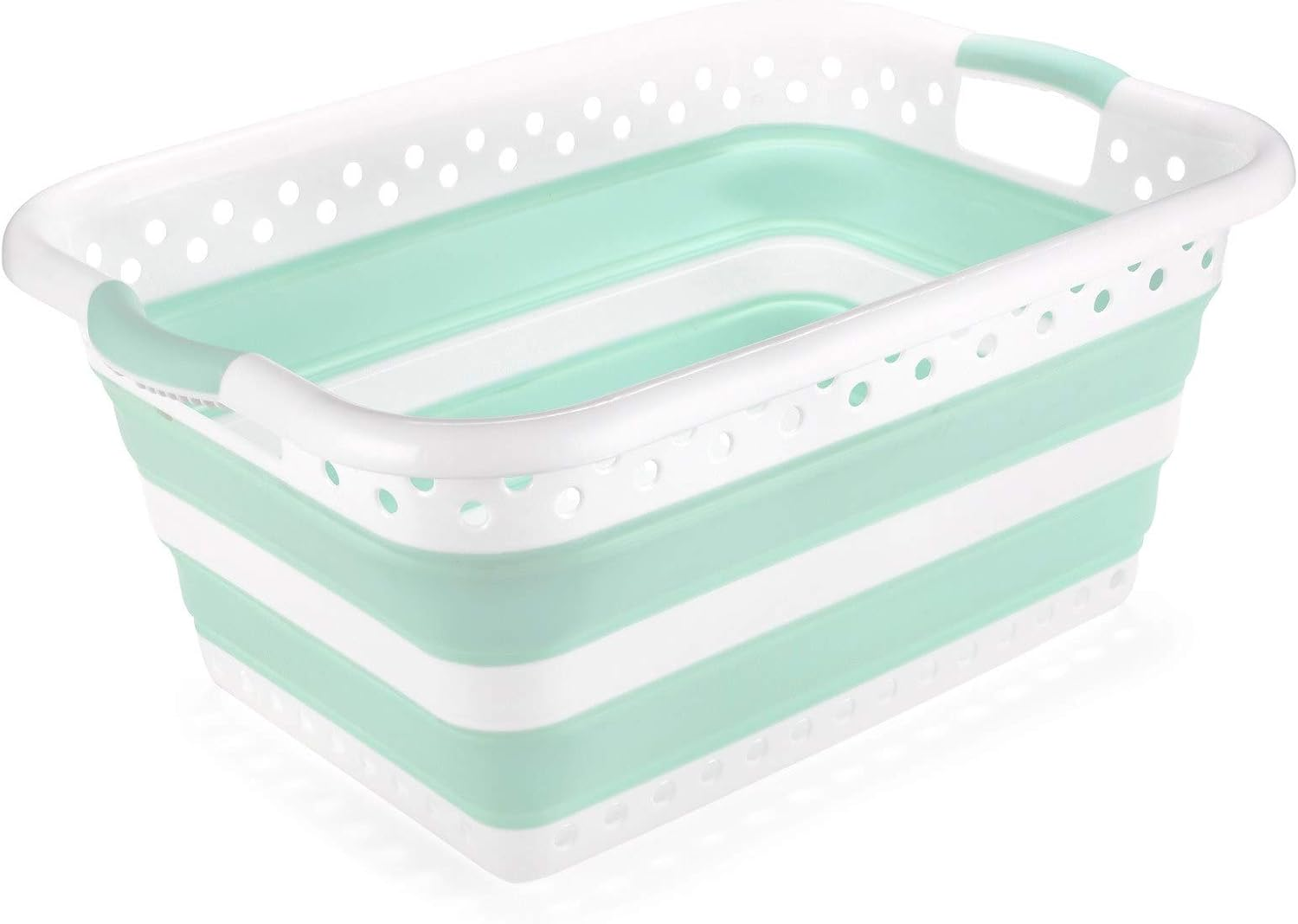 Addis 517934 Foldable Rectangular Laundry Basket, White & Aqua Haze, 45 Litre image number 1