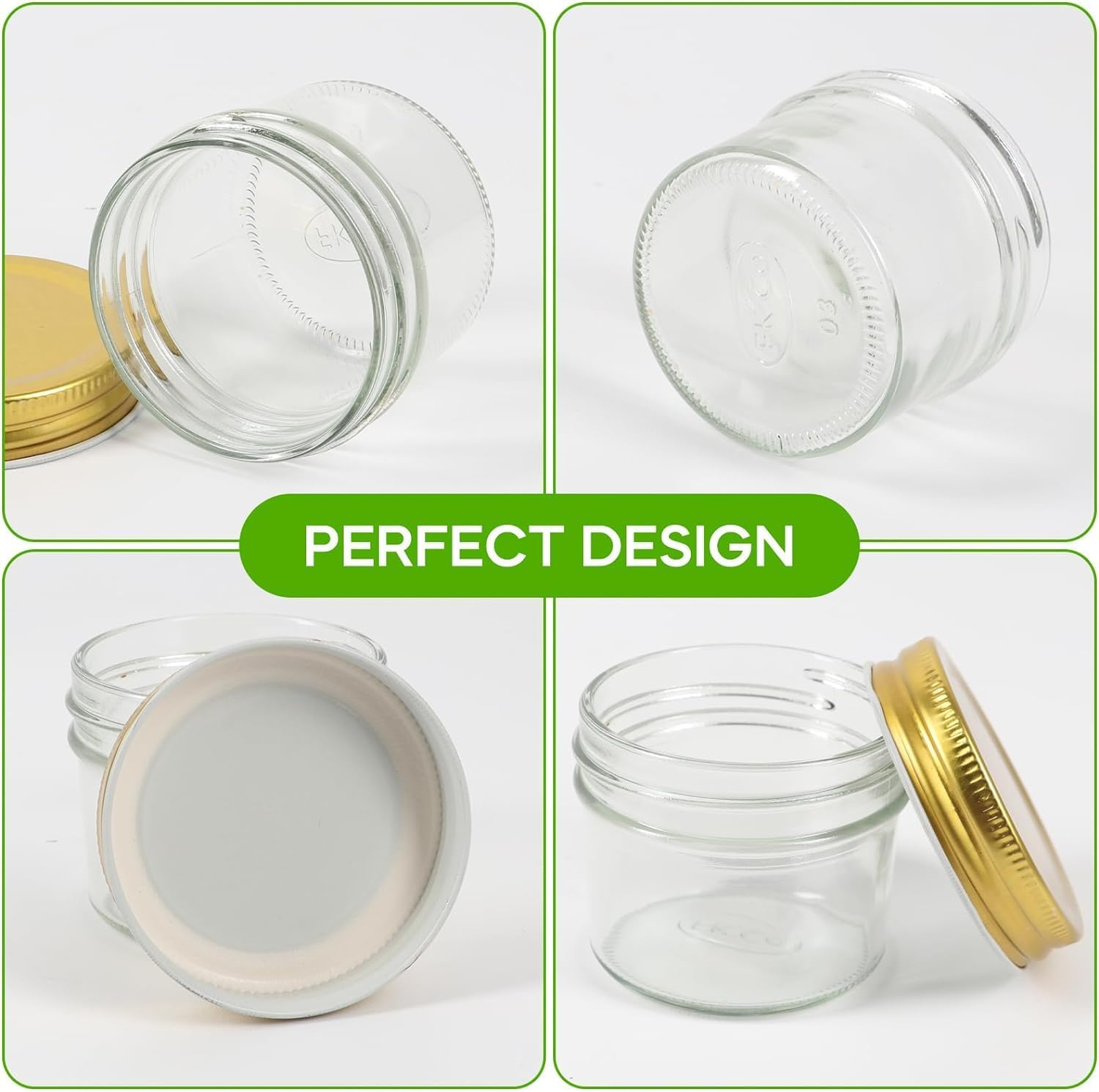 12 Pack 4 Oz Glass Jars with Golden Lids, Regular Mouth Mini Mason Jar, Canning Jars for Baby Food, Honey, Jam, Jelly, Wedding Favor, Shower Favor, Body Butters, Spice image number 3