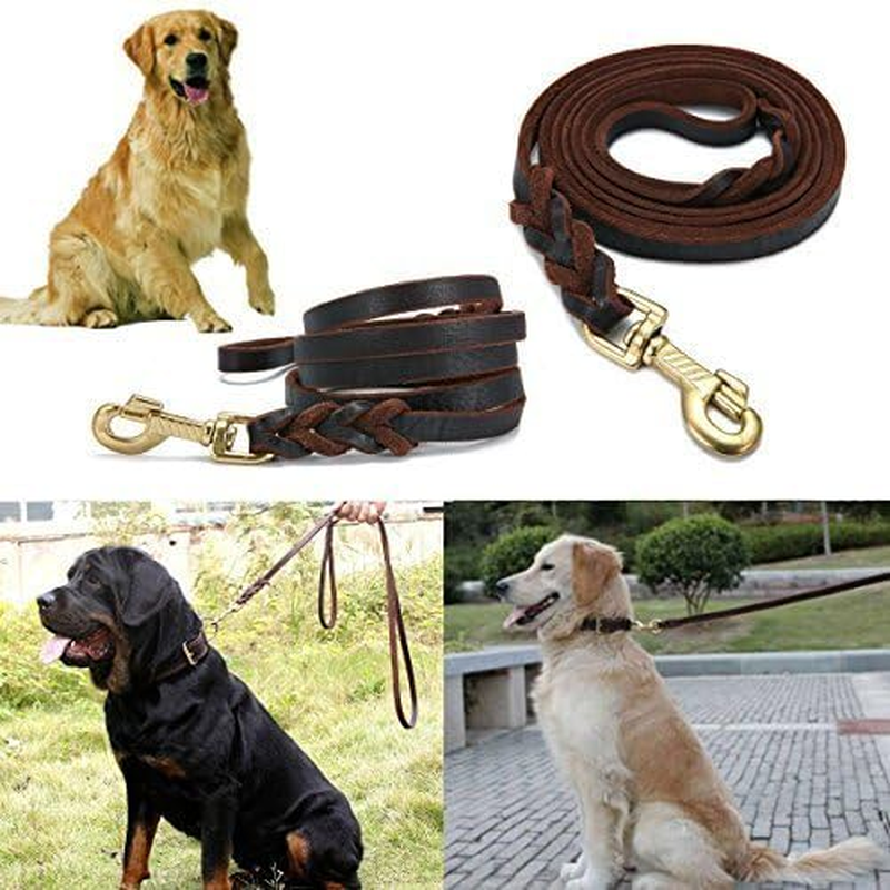 Vivi Bear Handmade Braided Genuine Leather Dog Leads for Large Dogs Training 0.7 Inch Wide by 8.5/6.9/5.2/4Ft Long, Dark Brown (8.5Ft Long). image number 4