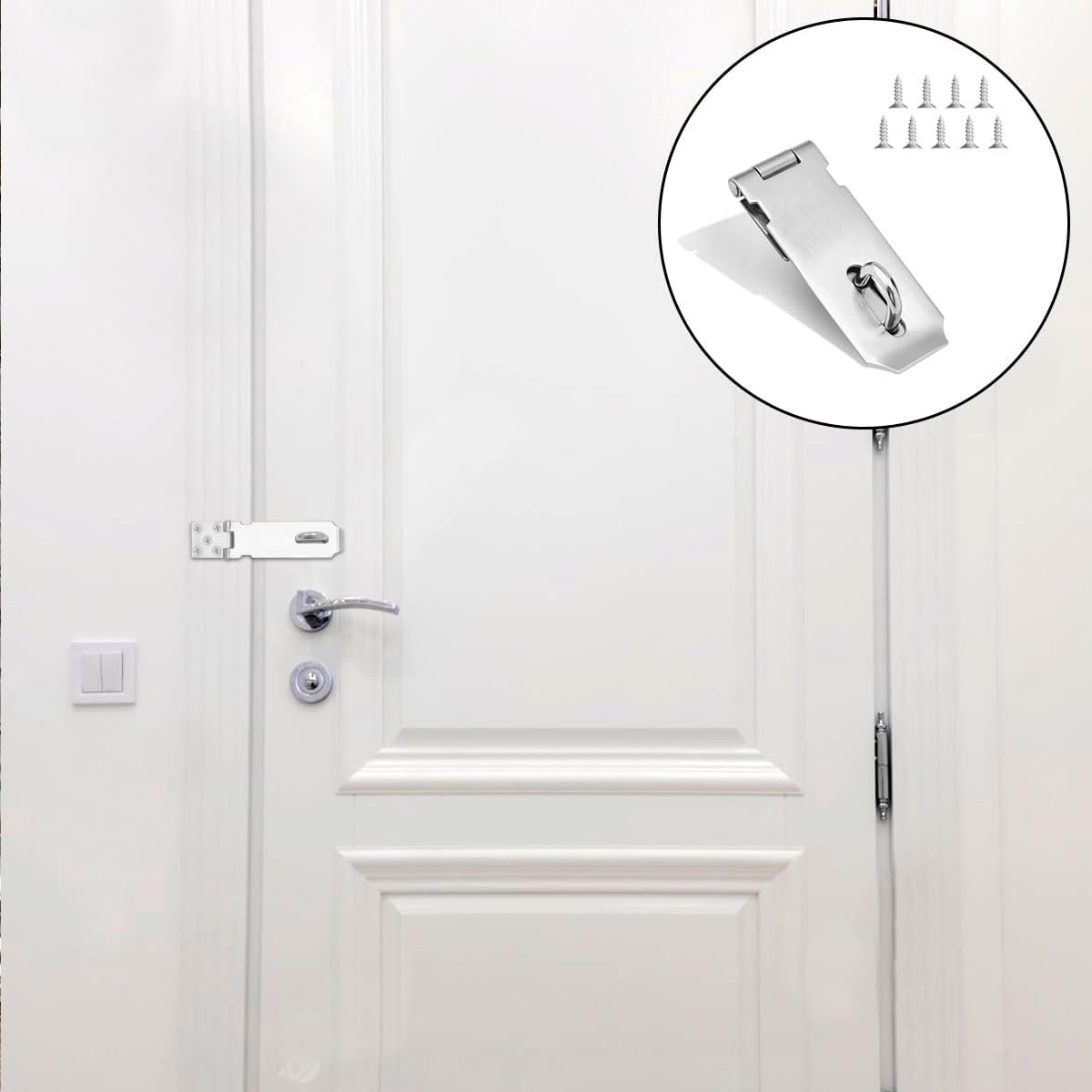 WELANE Door Locks Hasp Latch, Stainless Steel Gate Lock Hasp with Screws for Doors, Cabinets, Pet Cage (10 X 3.9Cm) image number 4