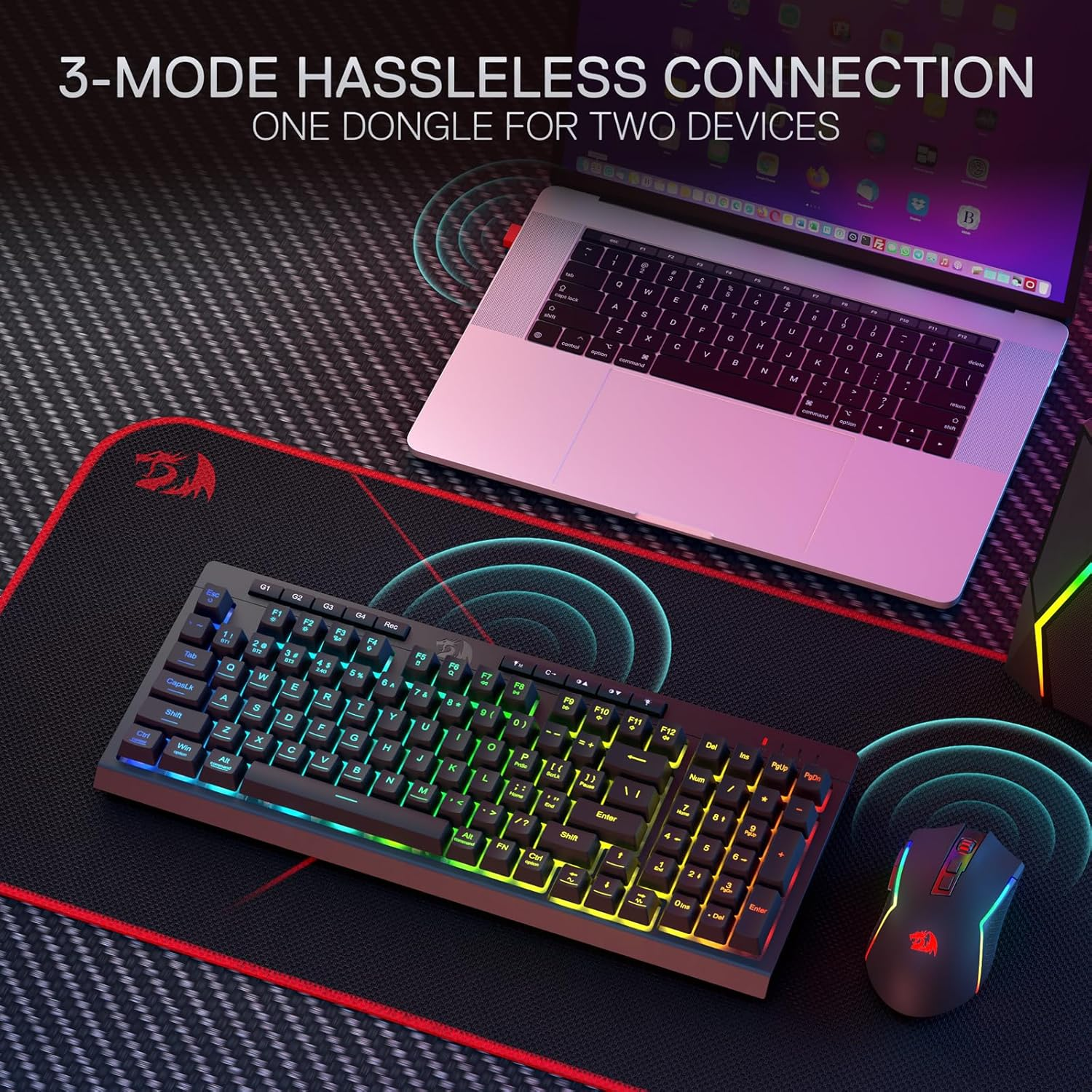 Redragon S142 Wireless Gaming Keyboard & Mouse Combo, 98 Keys K515 PRO Wireless RGB Membrane Keyboard and 4800 DPI Wireless 2.4Ghz Gaming Mouse Bundle, Convenient Shared Dongle image number 4
