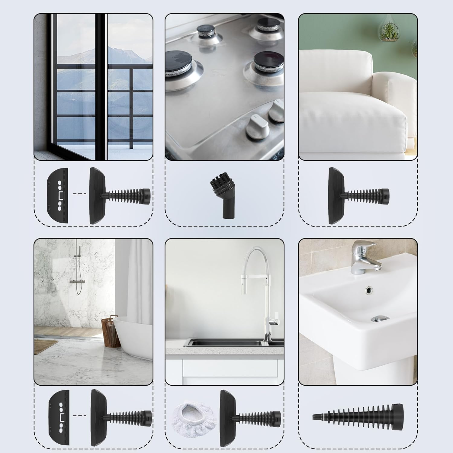 Belaco Multipurpose Steam Cleaner Handheld with 9 Pieces Accessory Kit for Multipurpose Yellow Portable Steamer for Stain Removing Tiles Kitchen Bathroom Garment Car Seats & More 1050W British Plug image number 4