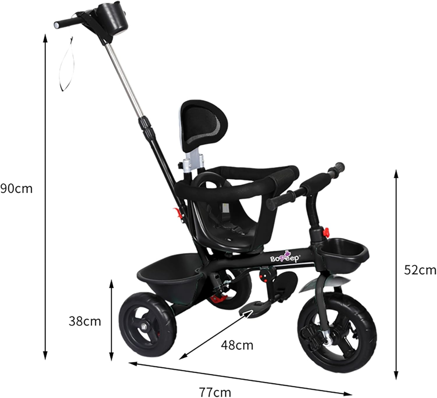 Bopeep Kids Tricycle Ride on Toy Trike Toddler Balance Bike Car Prams Stroller Walker Children Adjustable Handlebar (Black) image number 2