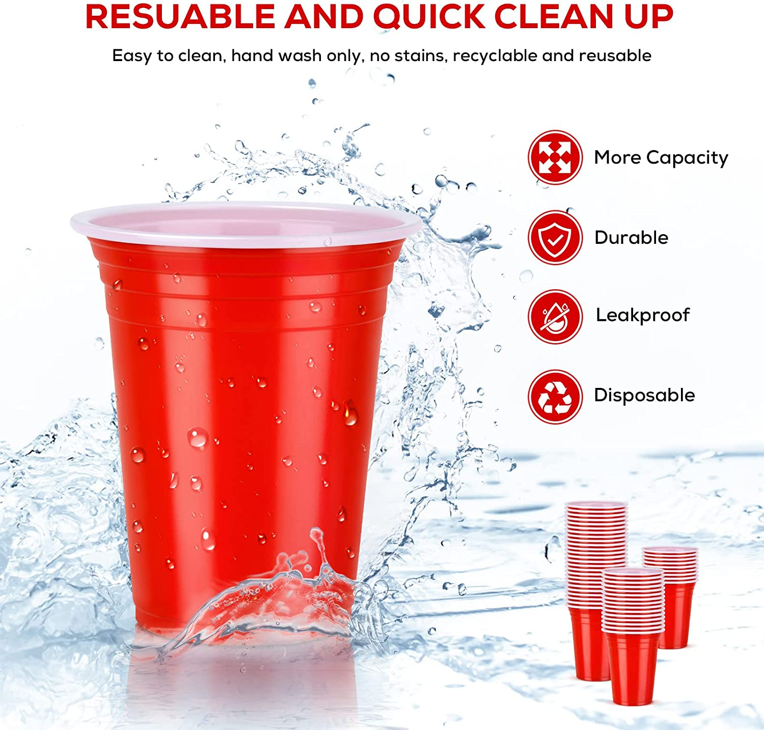 12Oz Red Plastic Party Cups: 100 Pack Reusable Blank Plastic Cups Food-Grade Party Cold Drink Cups for Parties, Weddings, Events or DIY Projects image number 4
