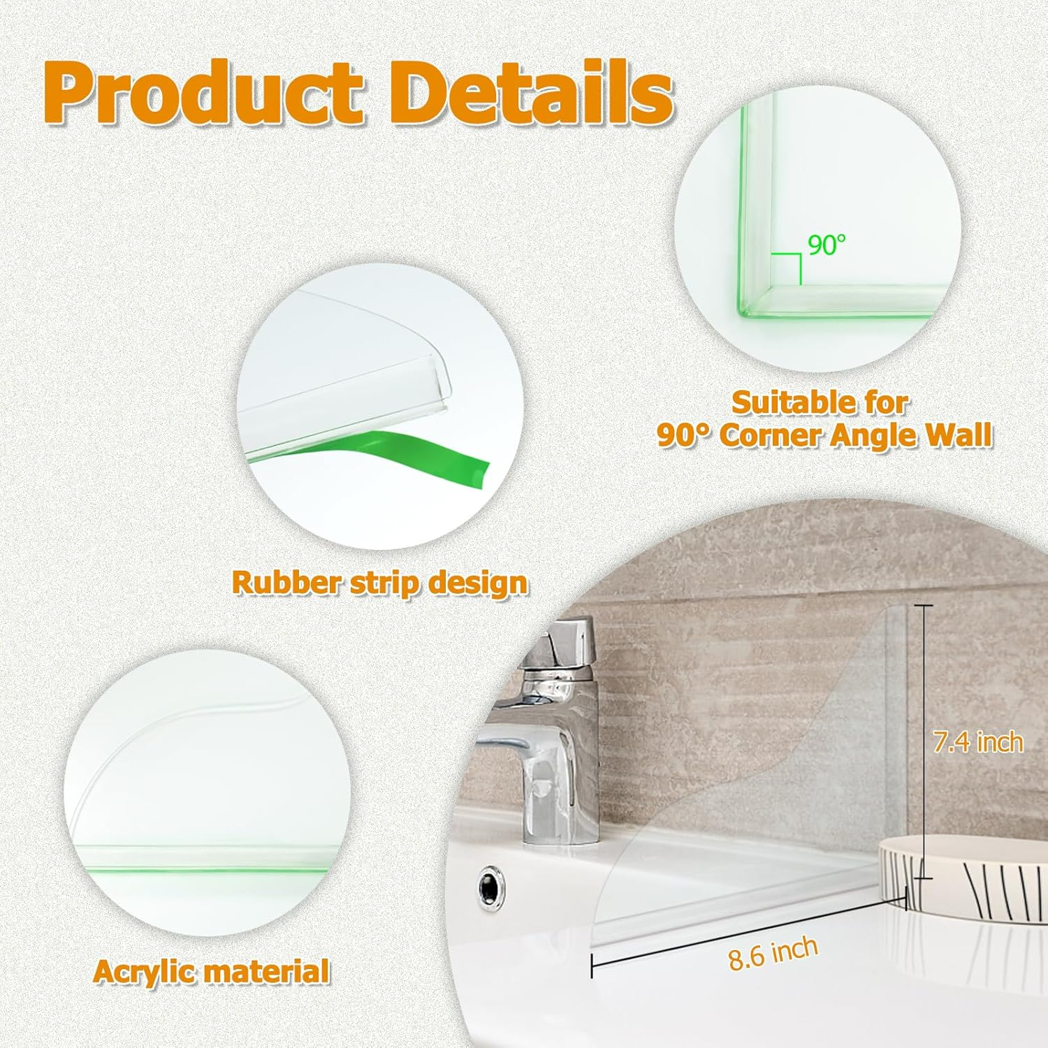 2Pcs Shower Splash Guard, Self- Adhesive Transparent Shower Water Guard, Bath Corner Water Splash Guard to Keep Water in Shower, Tub Splash Guard image number 1