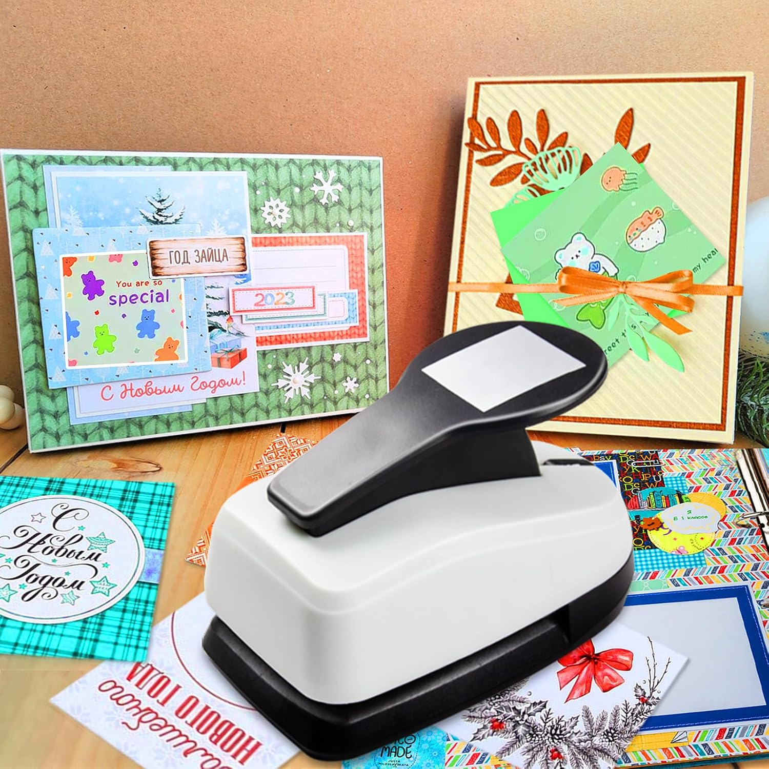 HKKYO Square Punch 1.9 Inch Square Hole Puncher for Crafts, Orange Plastic and Metal Handle, 4.41 X 2.95 X 2.76 Inches image number 4