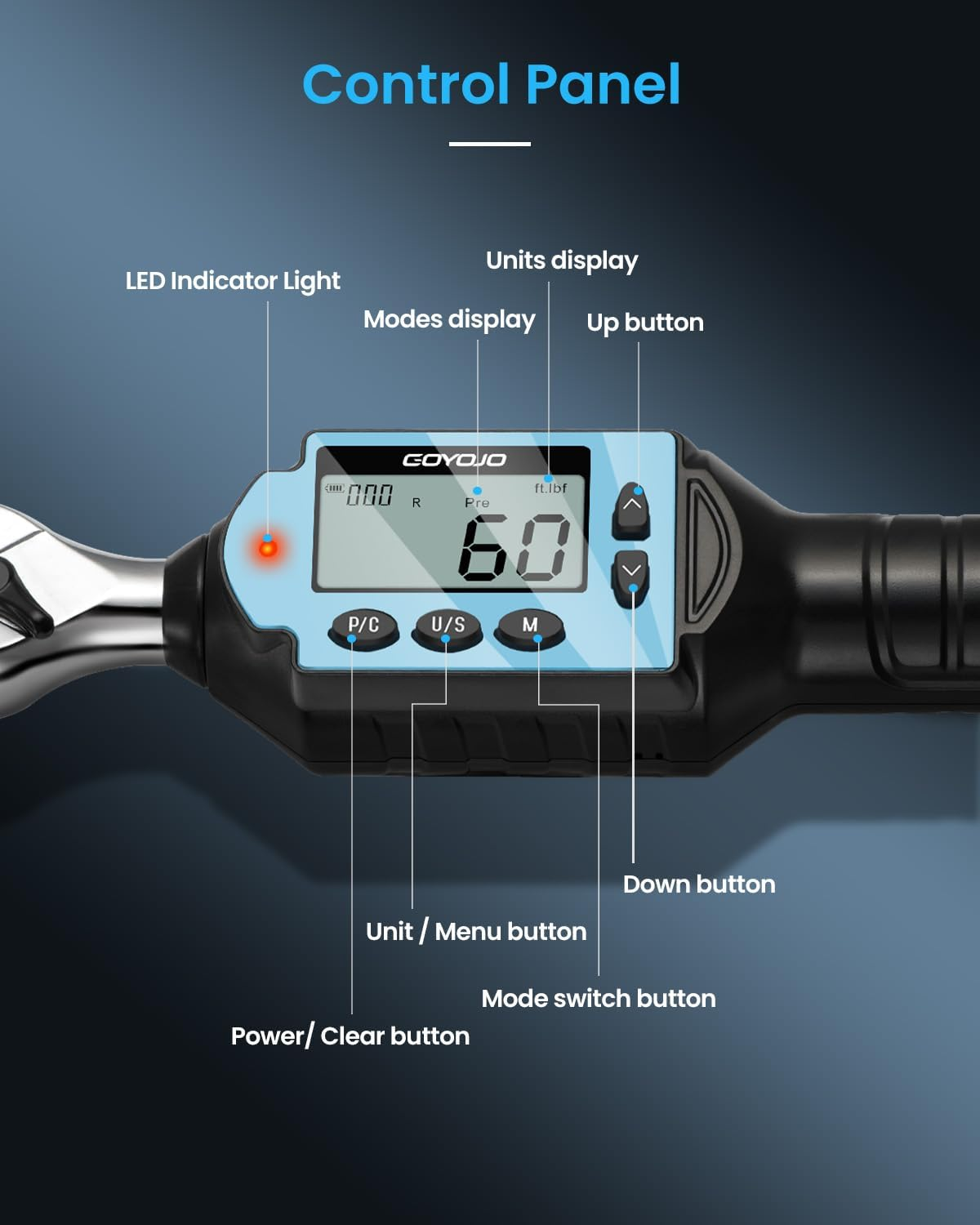 GOYOJO 2024 Newest 3/8" Digital Torque Wrench, High-Precision, Multi-Application - Ideal for Automotive, Motorcycle, Bicycle, DIY & Home Repair - Durable, Accurate, User-Friendly (3/8-60Nm) image number 3