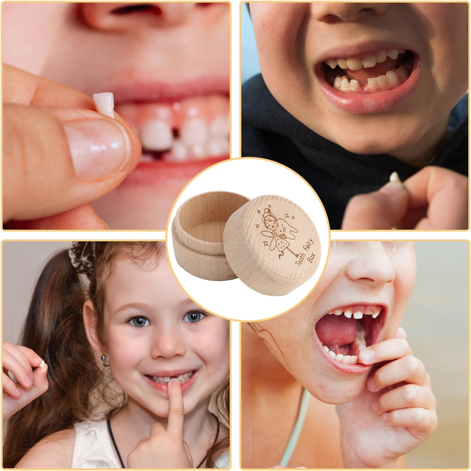 Round Wooden Tooth Box Keepsake Organizer, Mini Cute Collect Lost Tooth Souvenir Storage Box, Tooth Fairy Cases for Birthday Baby Shower, Kids Gift image number 5