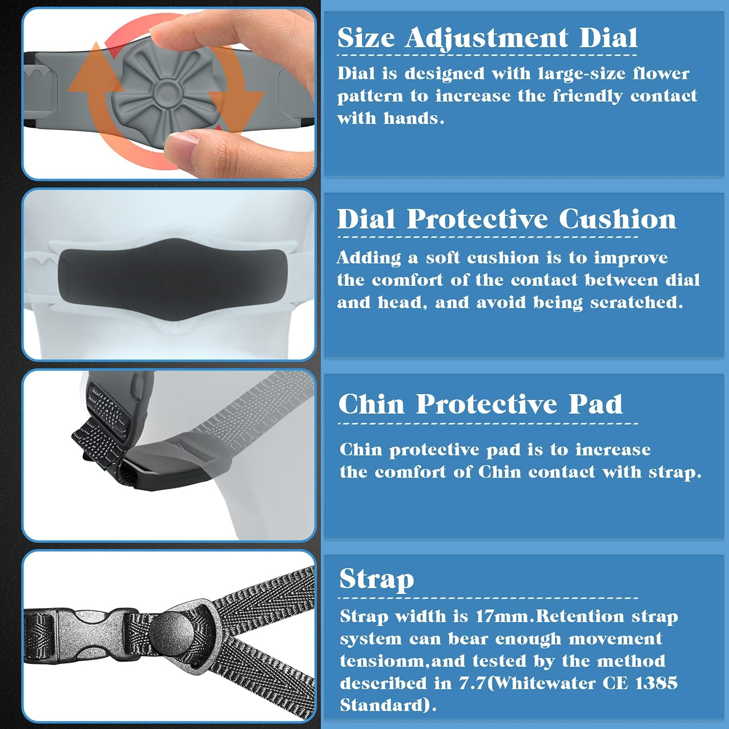 Tontron Adult Whitewater Kayaking Canoeing Watersports Helmet with Magnetic Buckle image number 4