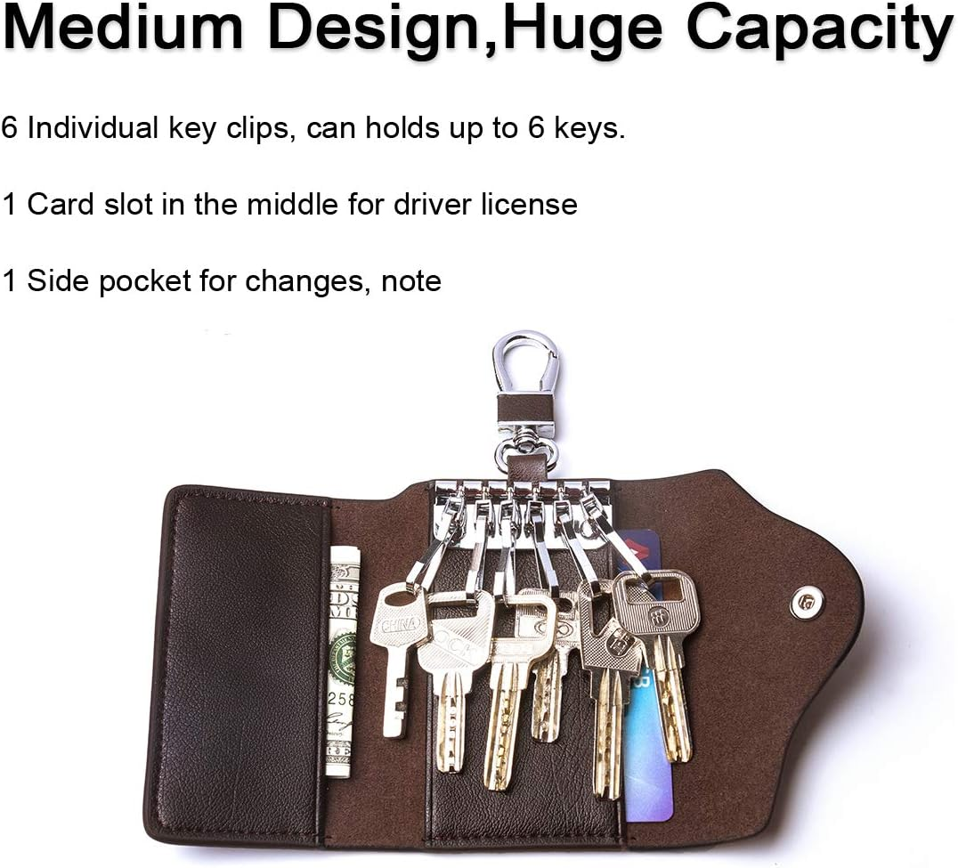 Contacts Car Key Case for Men and Women Small Leather Key Holder Key Cover with 6 Keychains image number 5