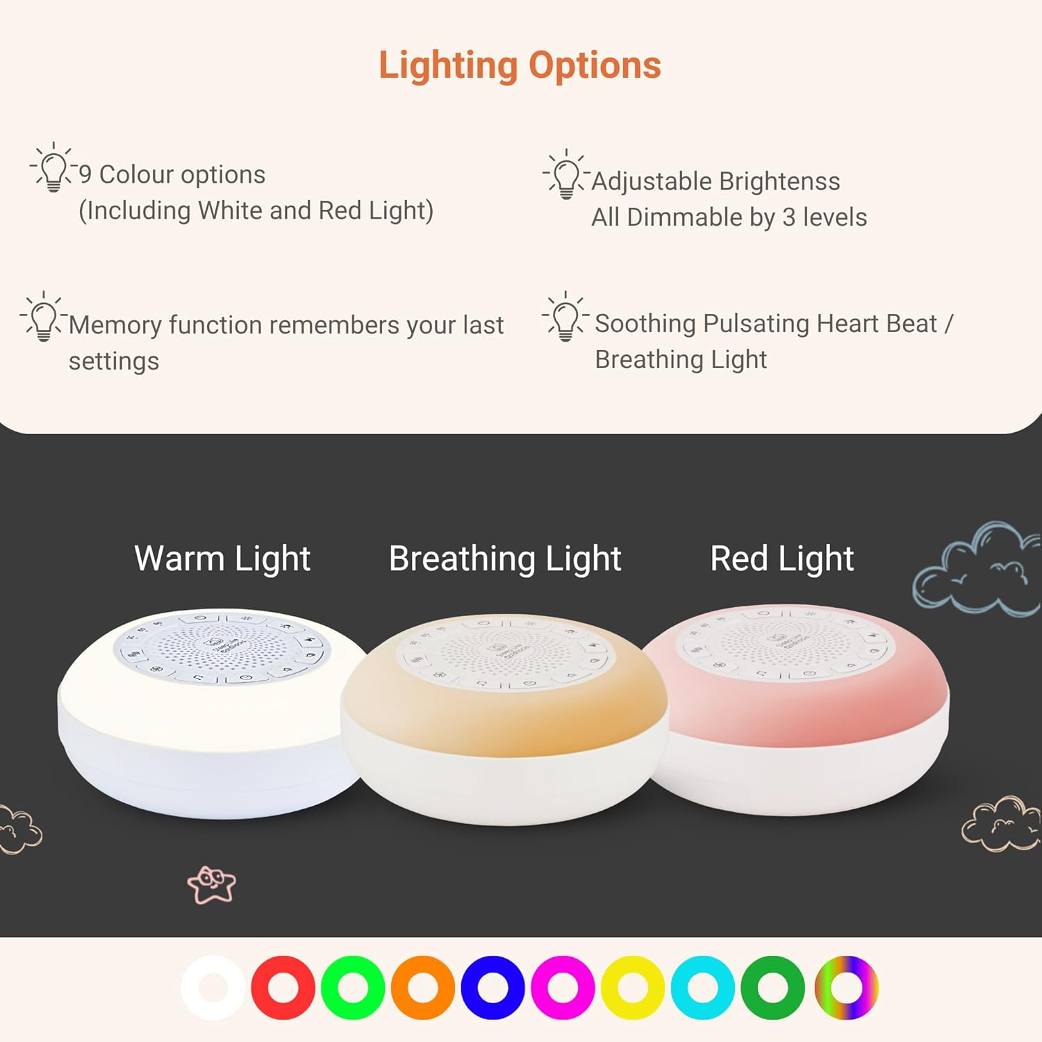 Sleep like Goldilocks - Sound Sleeper | Baby White Noise Machine & Night Light | 26 Soothing Sounds, Dimmable LED Light, 8 Colours Including Red Light, USB Rechargeable - up to 50 Hours Battery Life and More | Portable & Travel-Friendly image number 6
