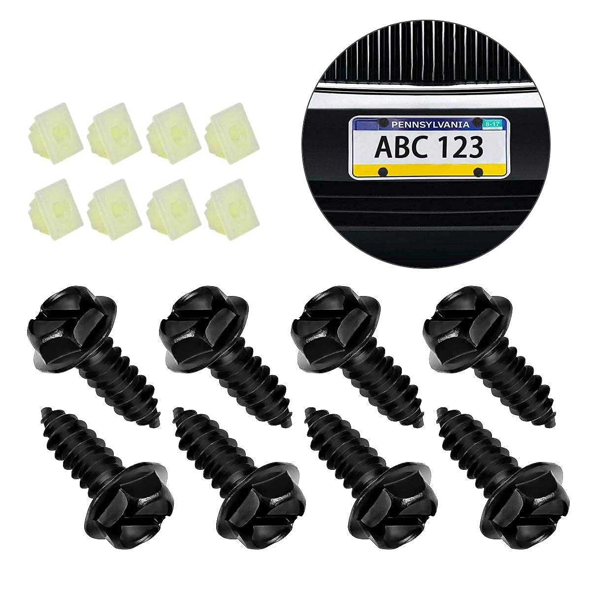 Universal License Plate Screws for Fastening License Plates, Nylon Screw Inserts, Frames and Covers on Cars and Trucks (Black) image number 1