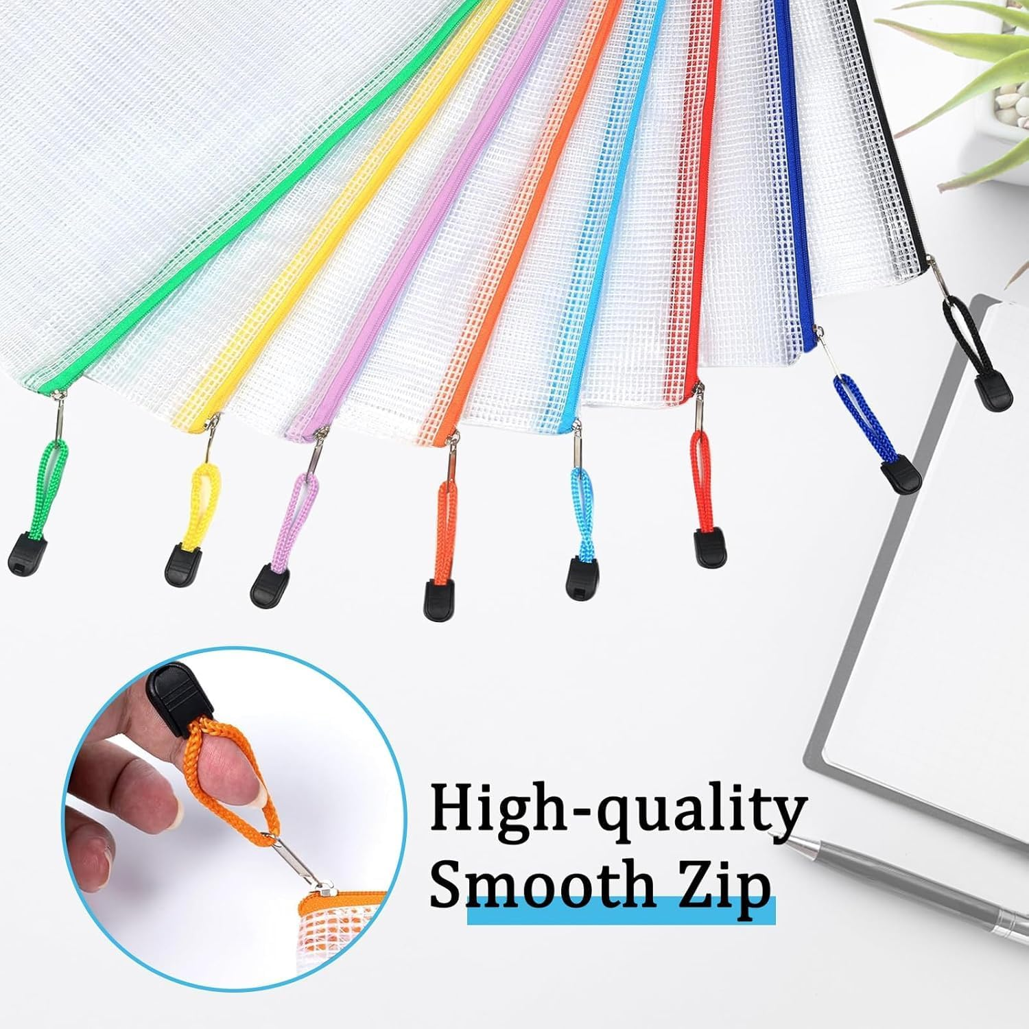 A4 Zipper File Bags, 24PCS Waterproof Plastic Mesh Zipper Pouch Document Bag, Waterproof Zip File Folders Wallets for School Office Travel Home Storage Receipts Storage image number 5