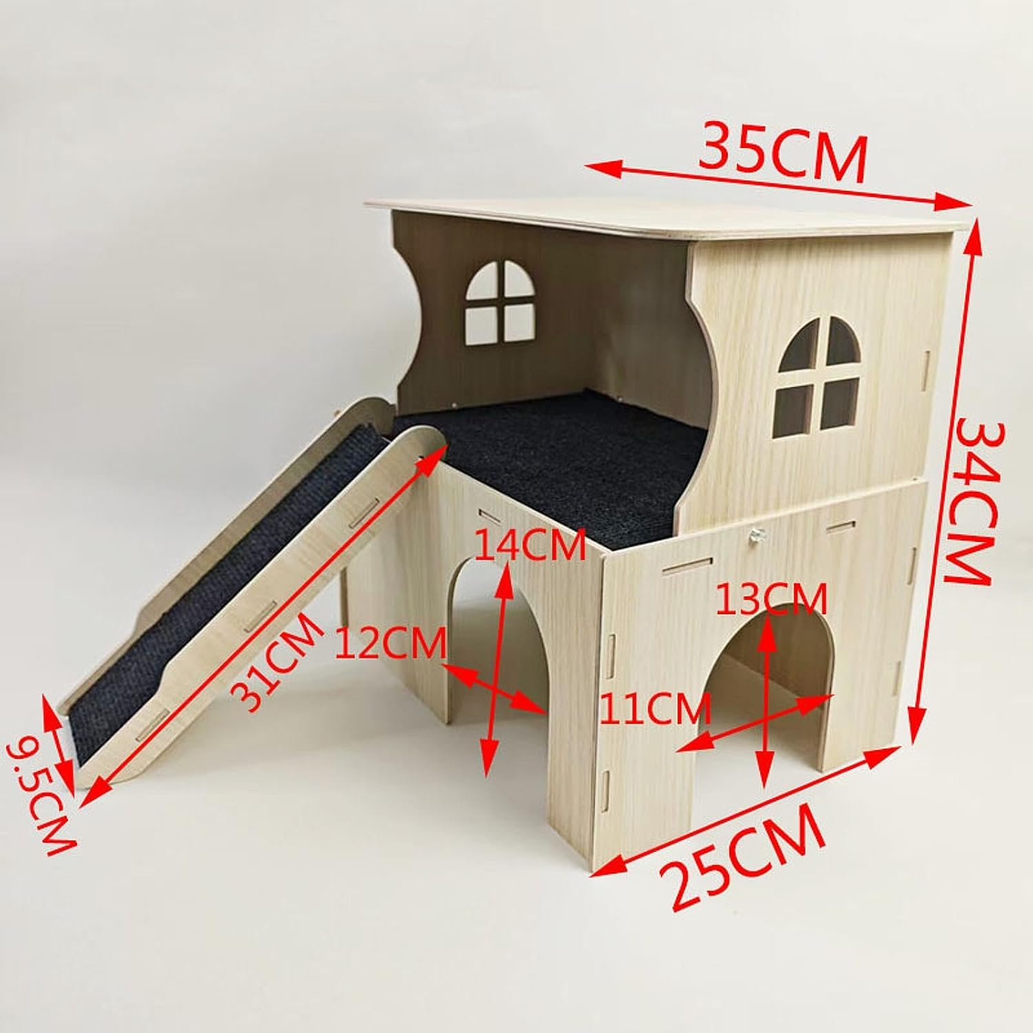 Qianly Wooden Hamster House Guinea Pig Hideout Hideaway,Hiding,With Stairs,Bed Hut Habitats Small Animal Hut for Gerbils Hamsters image number 2