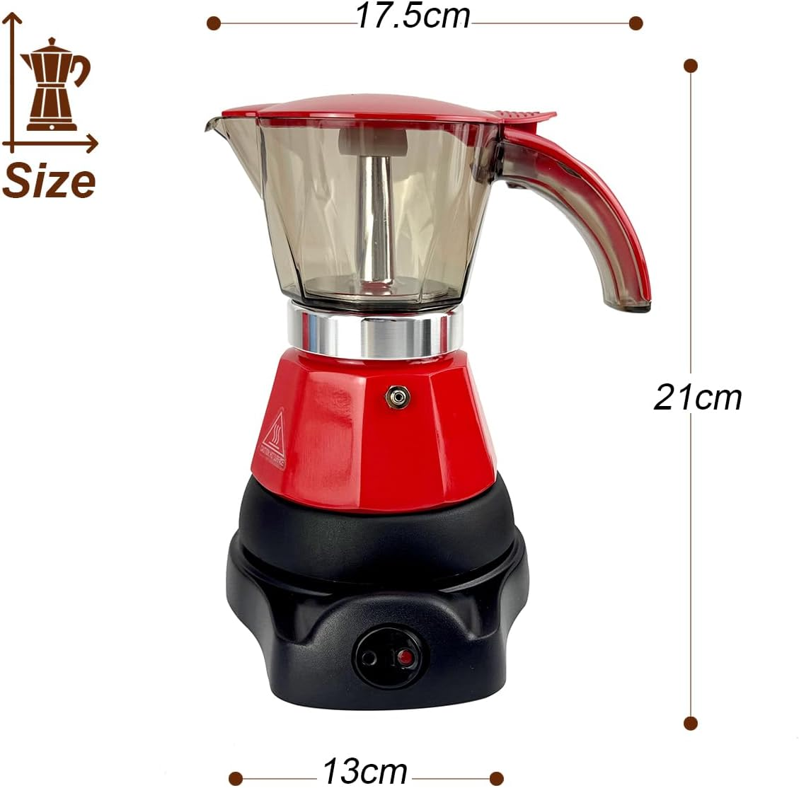 Mornest Electric Moka Pot Coffee Maker, Electric Espresso Maker with Auto Shutoff, Italian Classic, 360 Degree Rotating Base, Portable Coffee Home & Travel, 3 Cups (150Ml), Red/White (Red) - White image number 7
