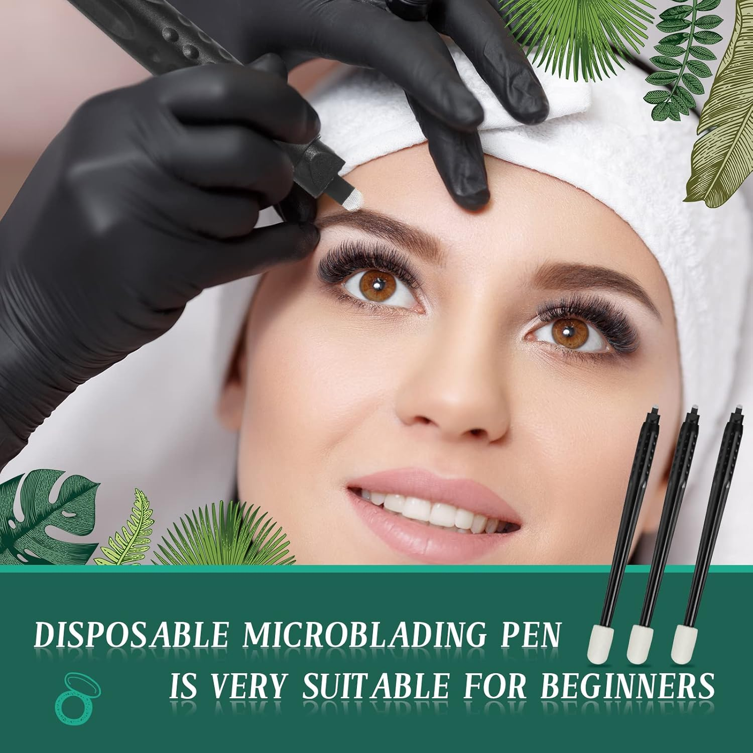 12 Pcs Microblading Manual Pen U18 0.18Mm Disposable Microblading Pen with Pigment Sponge Eyebrow Microblading Hand Tools for Makeup, Black image number 1