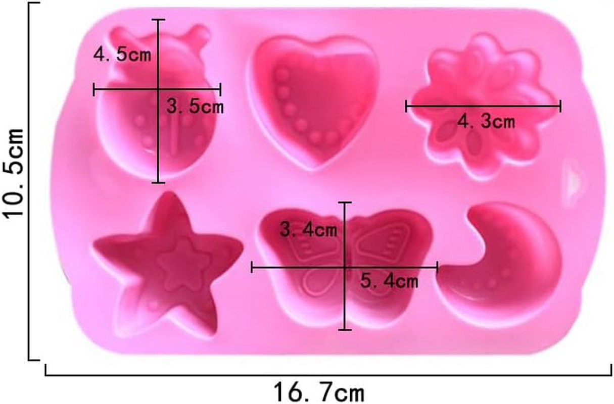Insects Silicone Candy Mold, 2 Packs 6- Cavity Animal Butterfly Moon Star 3D Bakeware Mold, Nonstick Food Grade Mold for Candies, Chocolate, Ice Cube, Resin Craft (Pink, 16.7 * 10.5Cm)
