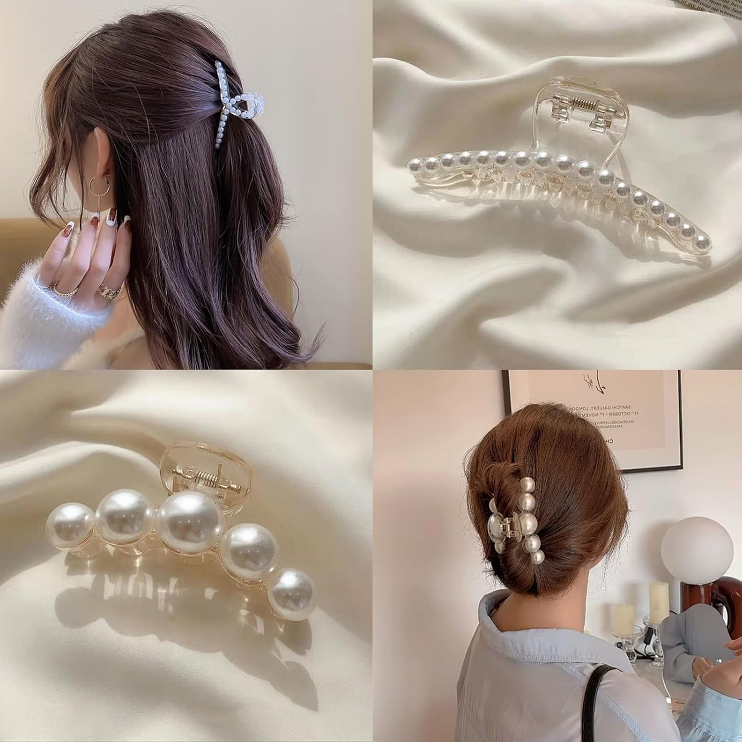 Sdhgerh Set of 6 Pearl Hair Clips Elegant Hair Clips for Thick Thin Hair Charming Hair Accessories Women Girls Large Small