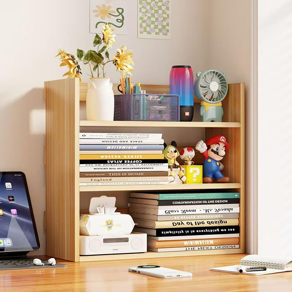 Hbluefat 3-Tier Desktop Bookshelf, Small Wood Countertop Bookcase Desk Organizer Literature CD Photo Display Storage Rack for Home Office (White)