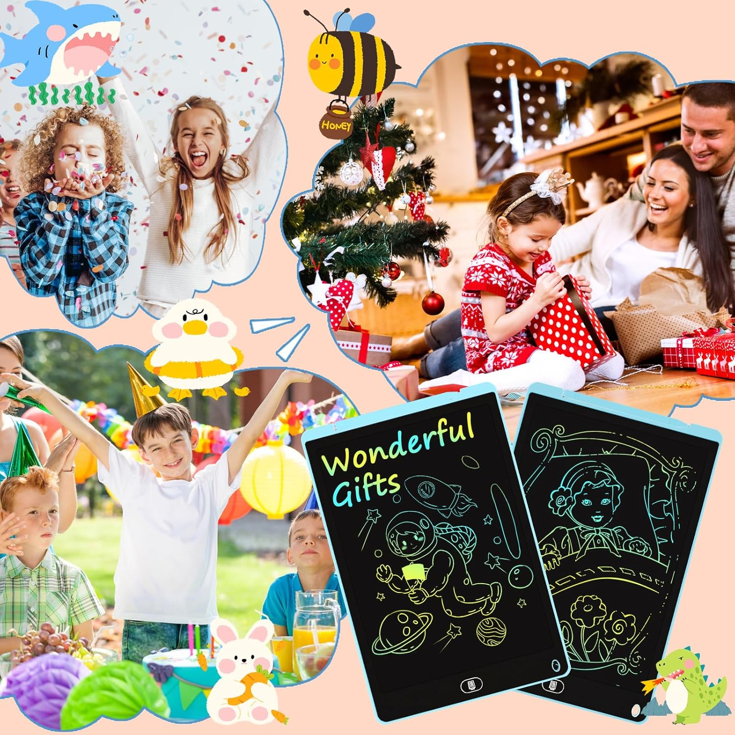 Electight 12 Inch LCD Writing Tablet for Kids, 2 Pack Colorful Doodle Board with Stylus, Eye Care Drawing Board with Lock/Delete FUNC, Portable Drawing Tablet for 3+ Years Old Boys Girls (Blue, Blue) image number 2