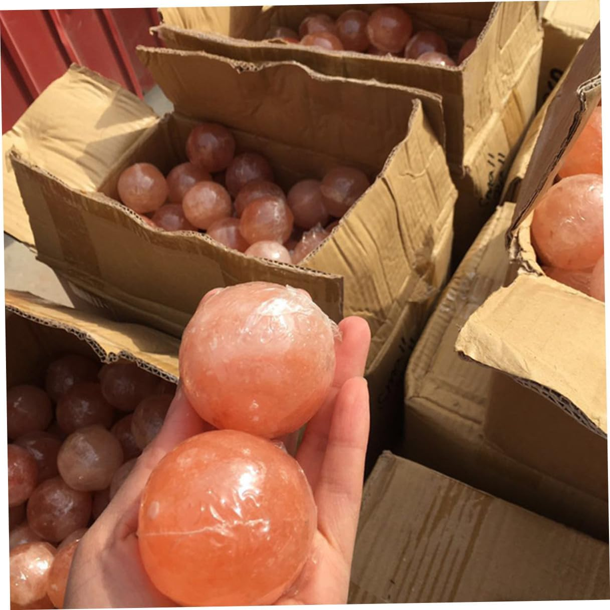 Minkissy Natural Himalayan Salt Crystal Ball Soap for Detox Skin Exfoliation Deodorant Stone Massage Ball Safe Mineral Skincare for Spa Bath Steam Use Orange image number 5