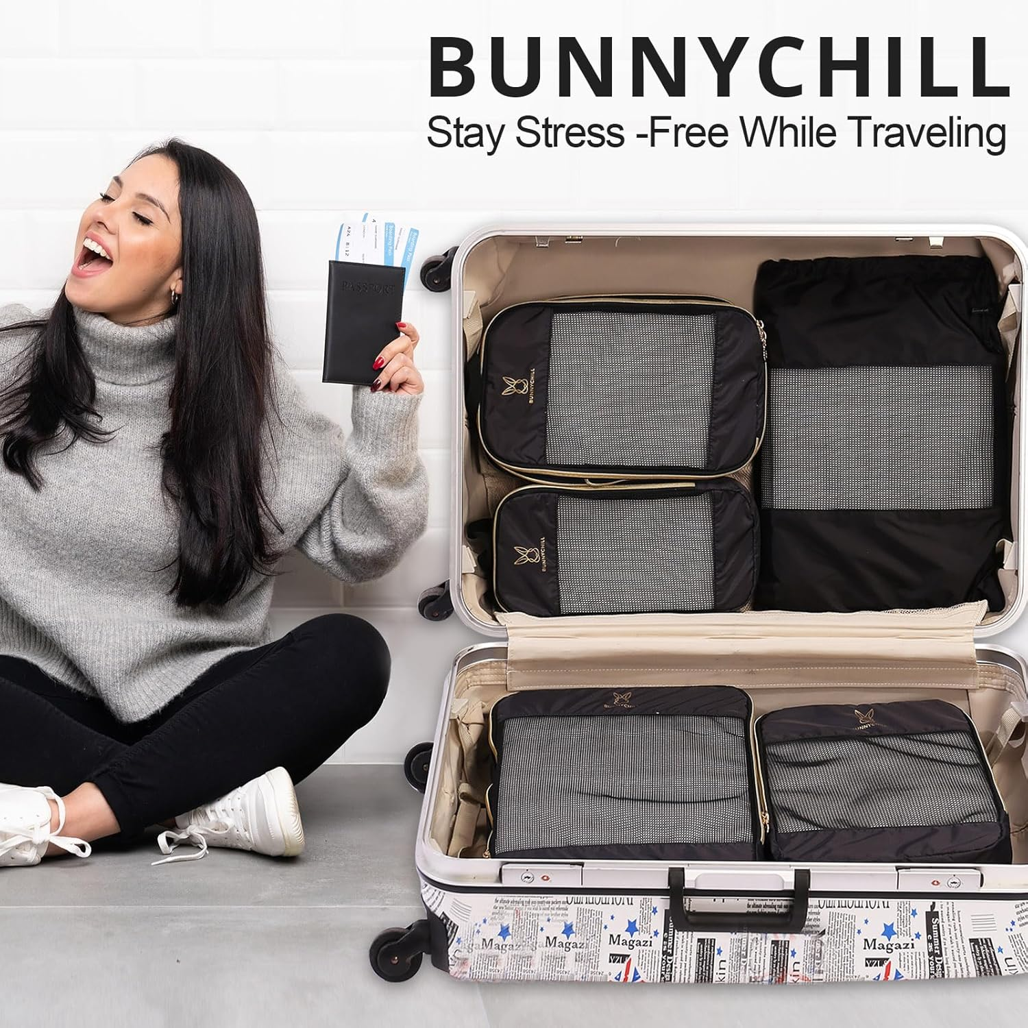 Expandable Compression Packing Cubes for Suitcases,6 Set Lightweight Compressible Travel Packing Organizer for Carry on Suitcase,Organizer Bags Set as Travel Essentials for Women image number 3