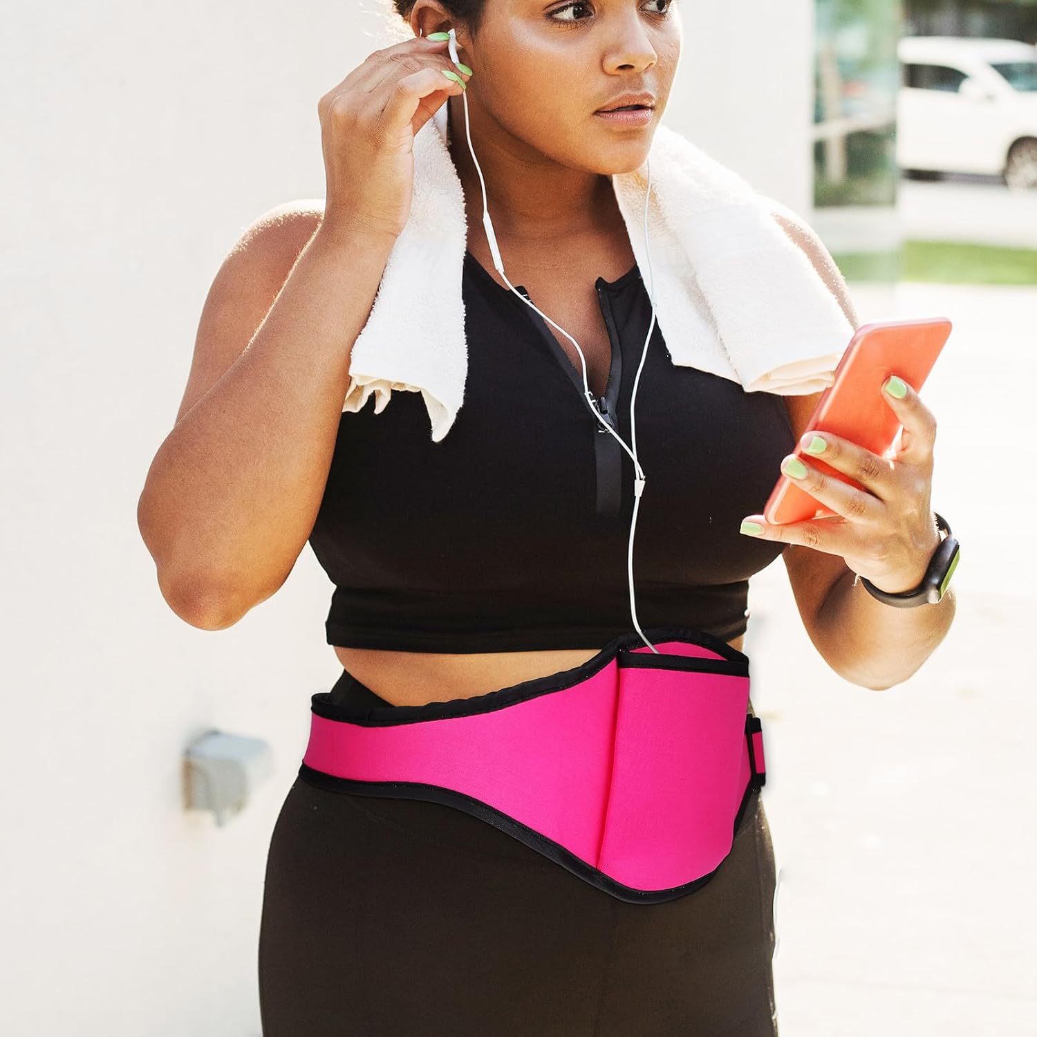 UPKOCH 2Pcs Neoprene Microphone Belt Packs - Black & Pink, Detachable Waist Bags for Running, Fitness, Yoga, and Performance, Secure Storage for Mic, Cards, Keys, and More image number 5