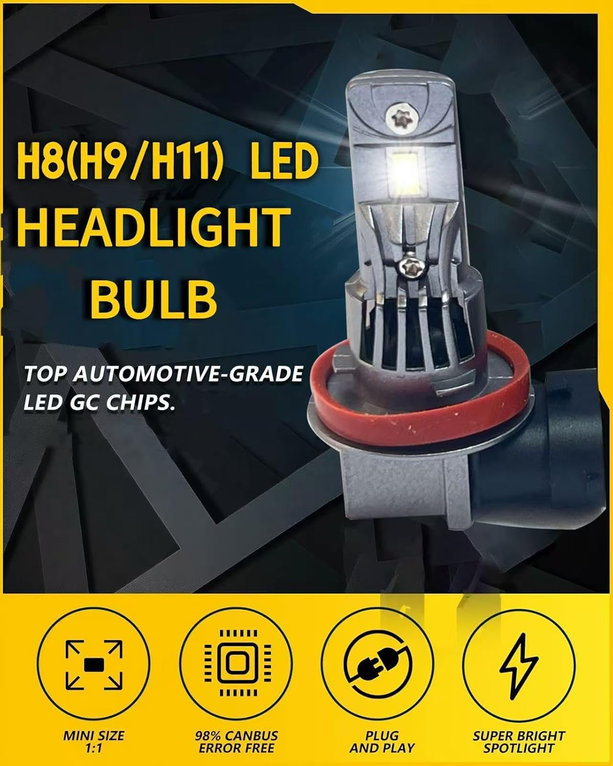 Wbuosz H8 LED Headlight Bulbs, 400% Brightness 29000LM 6000K White 1:1 Mini Size All-In-One Conversion Kit Non-Polarity No Adapter Required Plug and Play H9 H8 H11 LED Fog Light Bulb, Pack of 2 image number 3