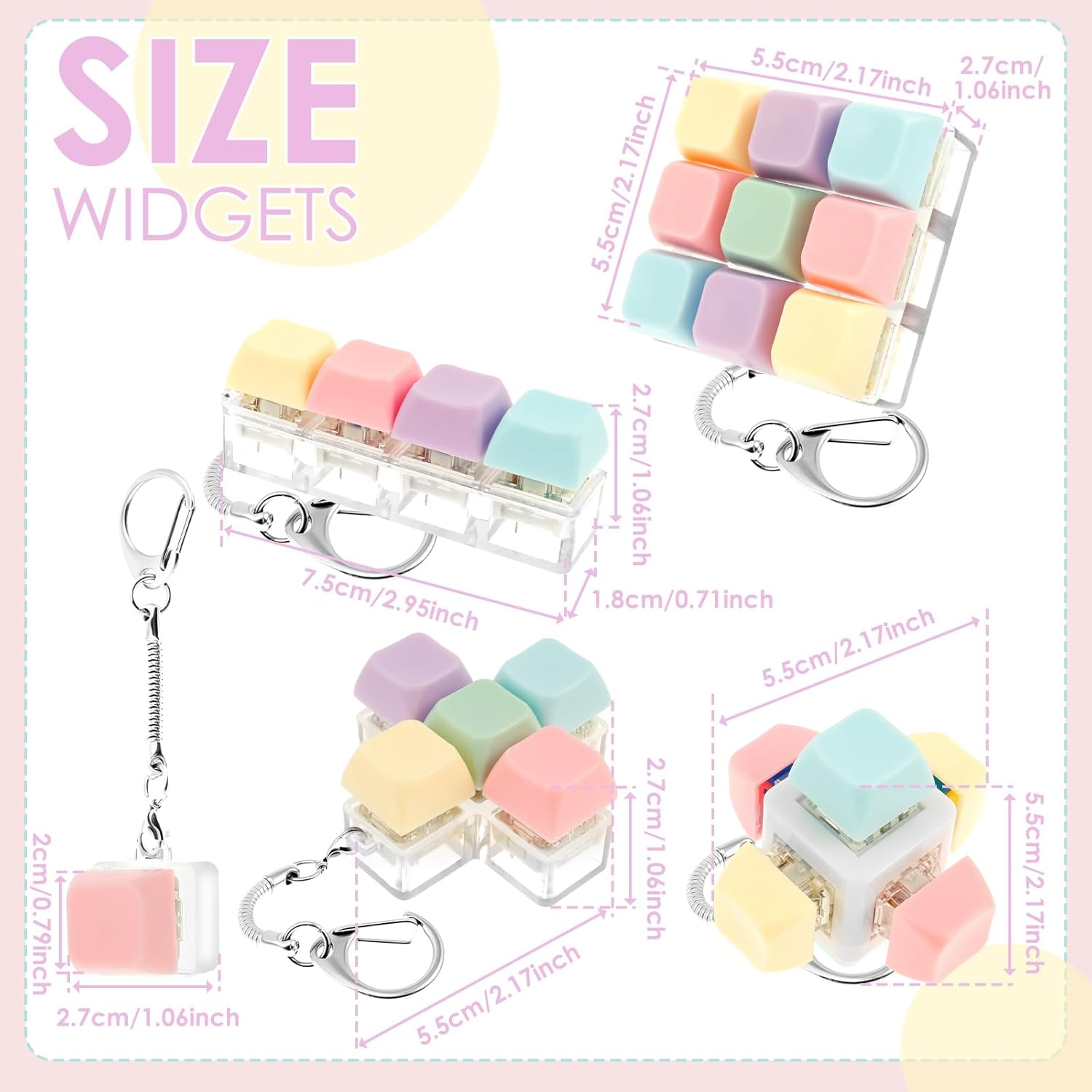 5Pcs Keyboard Toy Decompression Toys Keyboard Clicker Toy Portable Mechanical Keyboard Keychain Skin Picking Keyboard Toy Funny Cube Key Button for Adults image number 2