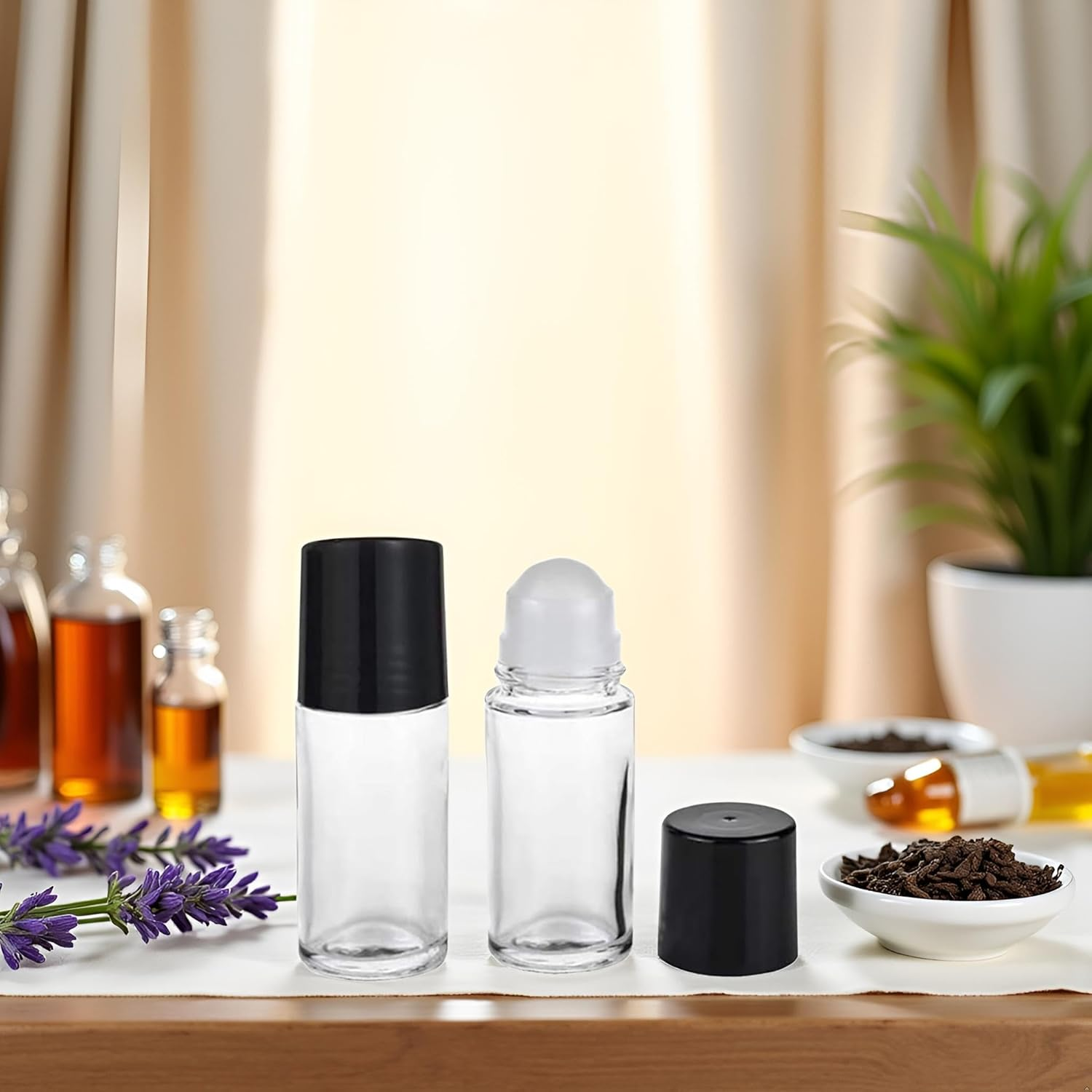 Juroicessry 2Pcs Black 30ML Clear Empty Glass Essential Oil Roller Bottles Vials Containers Refillable Roll-On Bottle,Refillable Cosmetic Containers Refillable,Roller Bottles,Tools and Accessories image number 4