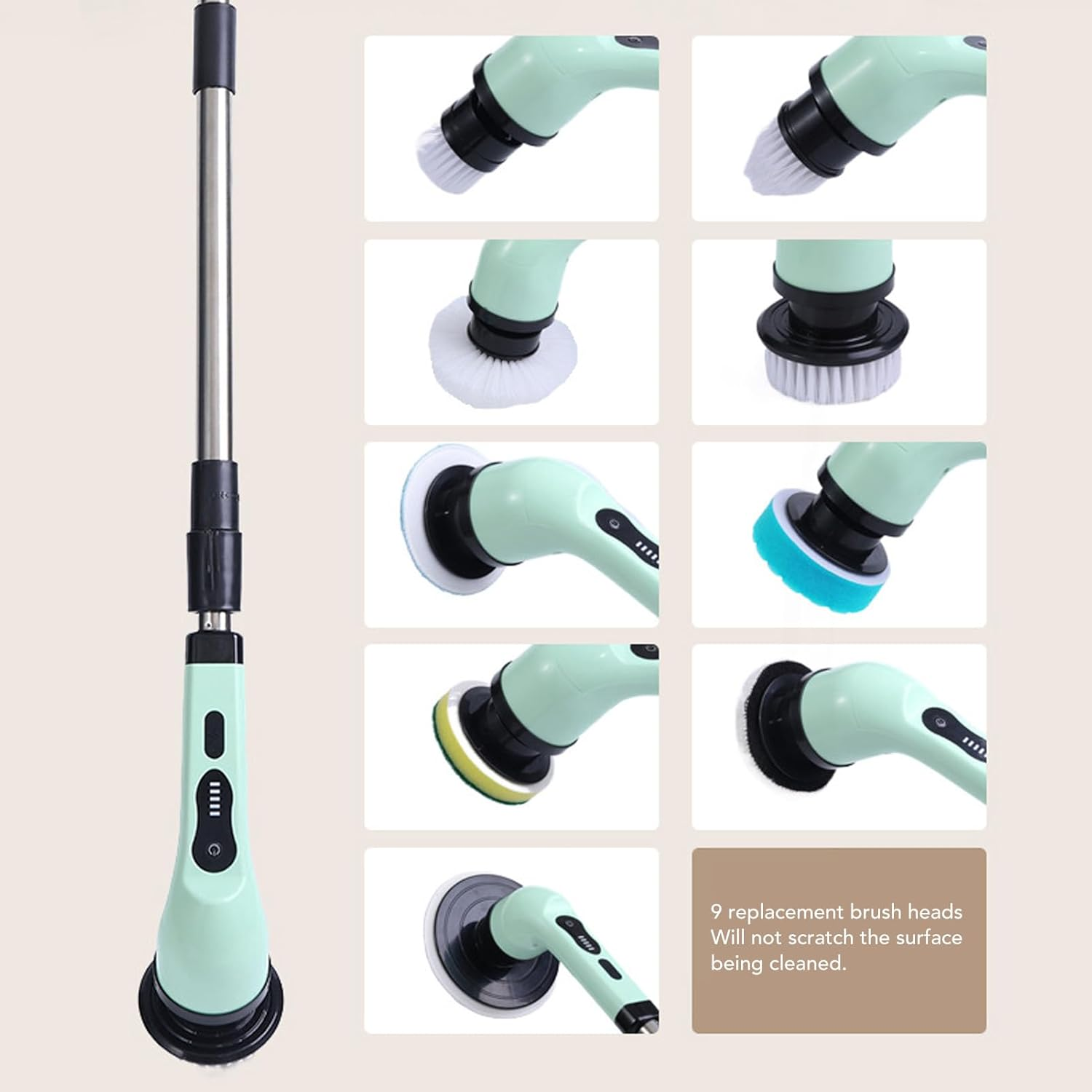 Electric Cleaning Brush Set, Cordless Handheld Electric Spin Scrubber, with 9 Brush Heads, Extension Handle, for Bathroom, Floors, Kitchen image number 4