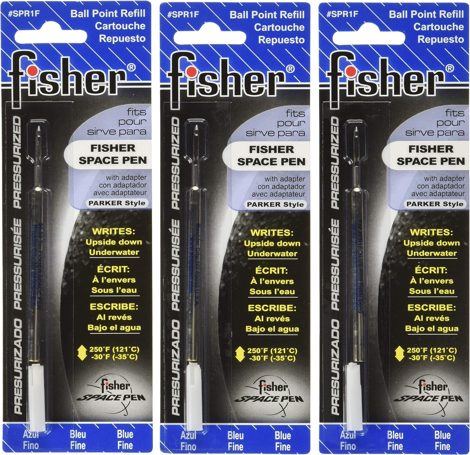 Fisher Space Pen - 3 Pressurized Cartridges Blue Ink Fine Point #SPR1F image number 1