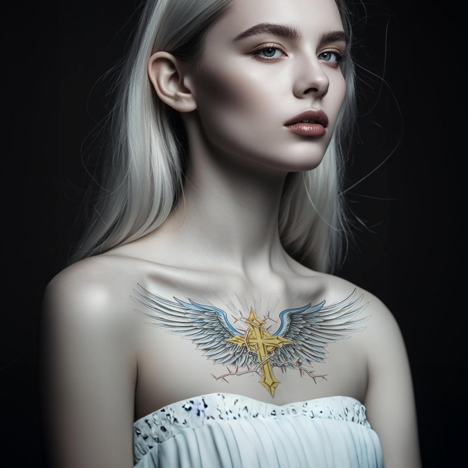 5 Sheets Chest Large Temporary Tattoo for Women, Abdomen Waist Back Fake Tattoos for Adults, Realistic Moth Flowers Tattoo Stickers, Body Scar Cover Belly Tattoos image number 5