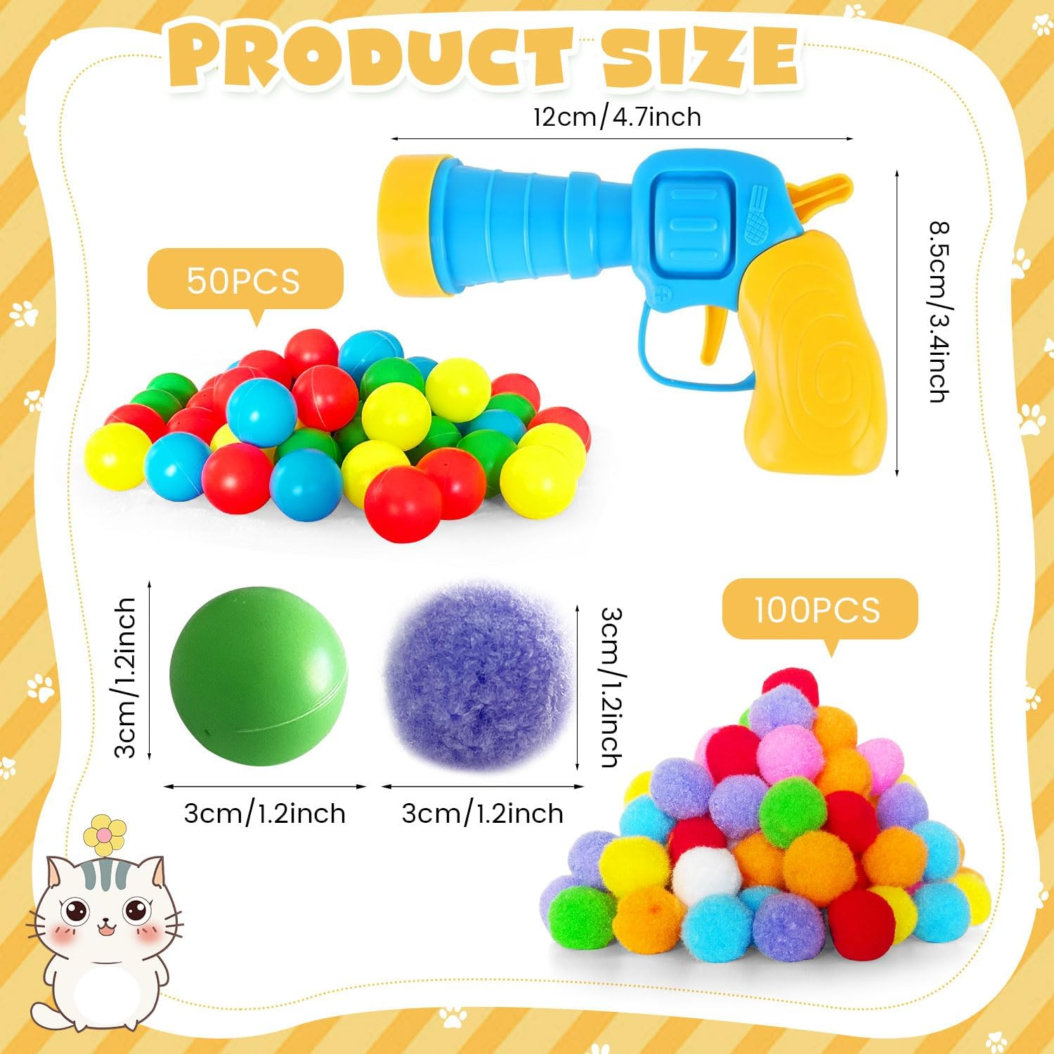 Interactive Cat Toys, Cat Ball Toy Launcher,Cat Ball Gun with 100Pcs Soft Pom Pom Balls and 50Pcs Plastic Balls,Shooting Gun Plush Ball for Indoor Pet Cat Exercise,Training,Chasing (150 PCS, Style 2) image number 3