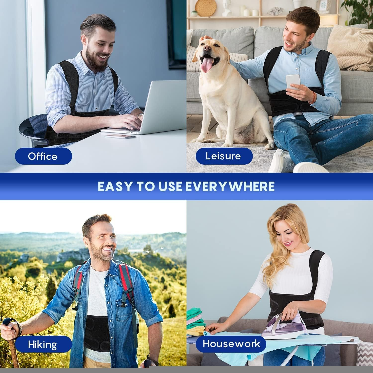 Back Brace Posture Corrector for Women and Men, Shoulder Straightener, Adjustable Full Back Support, Upper and Lower Back Pain Relief - Scoliosis, Hunchback, Hump, Thoracic, Spine Corrector (M) image number 4