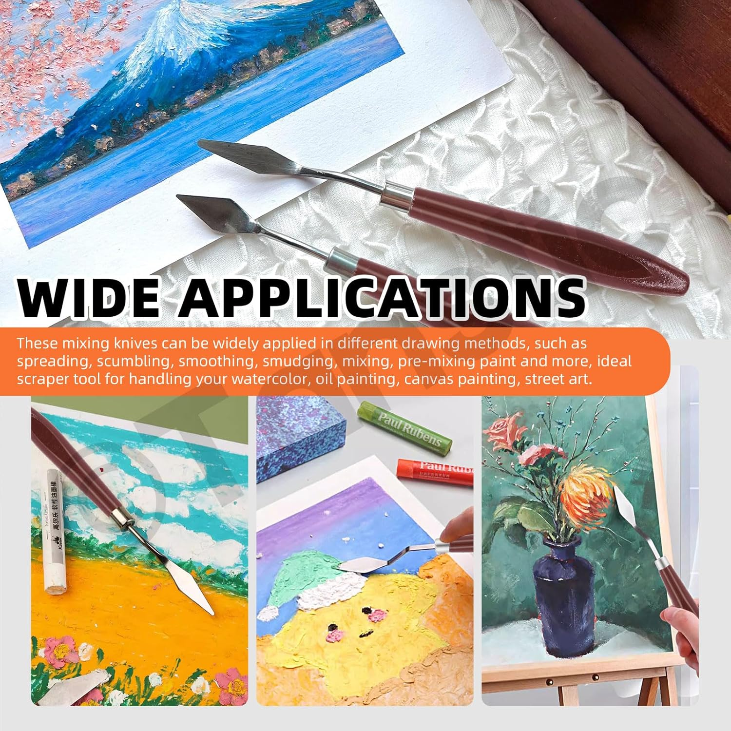 Tanstic 10Pcs Palette Knife Set, Stainless Steel Spatula Painting Knife Painting Mixing Scraper Pallet Knife with Wooden Handle for Color Mixing Oil Painting Supplies image number 6