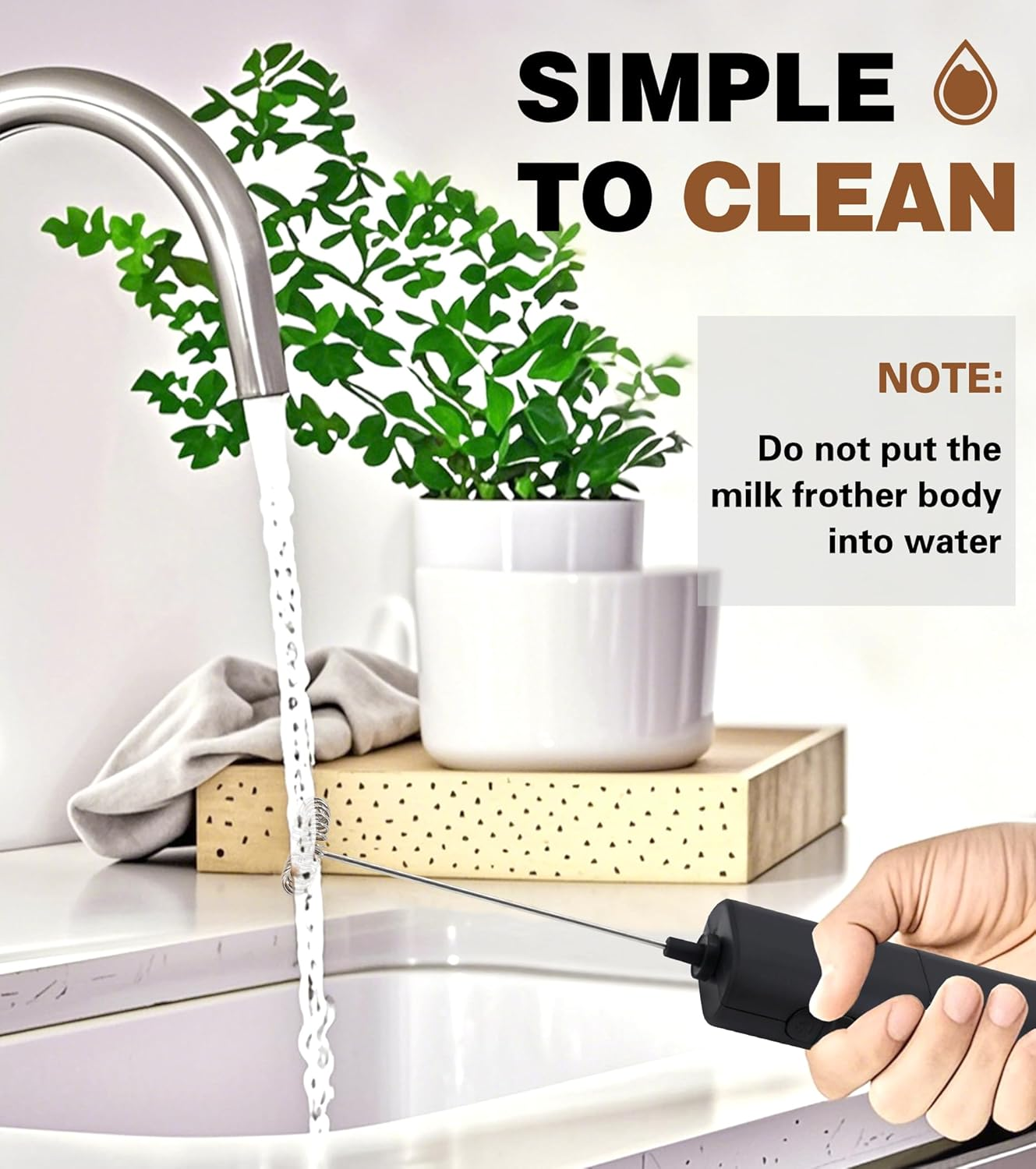 BIBECARE Milk Frother Handheld Powerful Mixer Mini Hand Blender for Perfect Lattes, Cappuccinos & More &ndash; Portable Stainless Steel Whisk, Ideal for Frappe, Hot Chocolate, Coffee Creamer, and Matcha image number 5