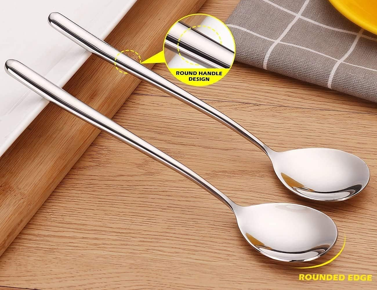 Stainless Steel Spoon,Long Handle Great Circle Soup Spoons Korean Long Handled Soup Spoon,Stainless Steel round Handle Bar Spoons Silver Set of 4 image number 1