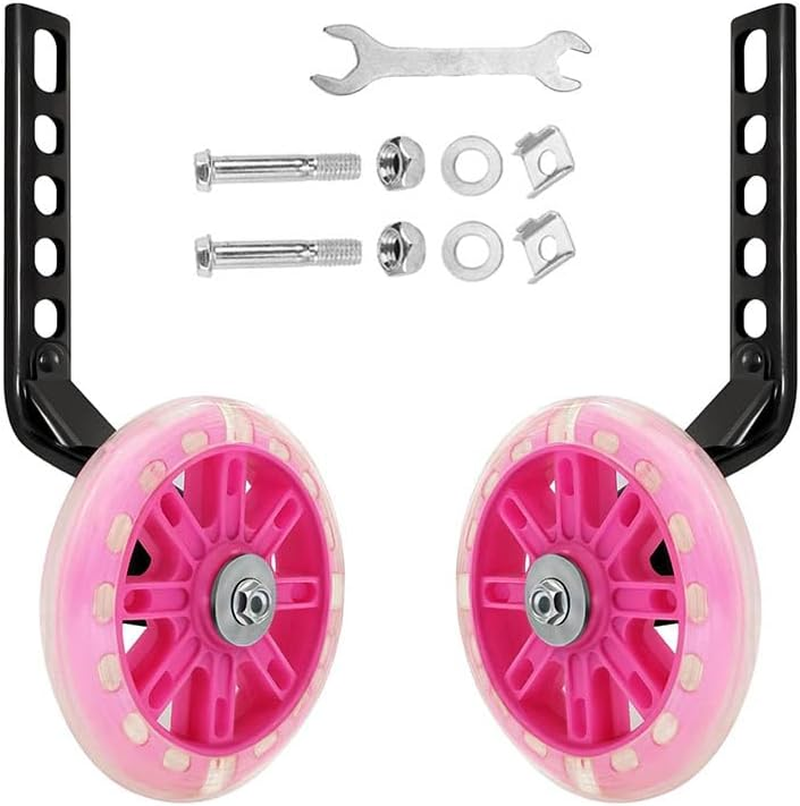 FANCHENGFAN Bicycle Training Wheels, Adjustable, Universal, Stabiliser Support Wheels, Flash Mute Wheel for Bikes 12/14/16/18/20 Inch (Black Alloy Steel)