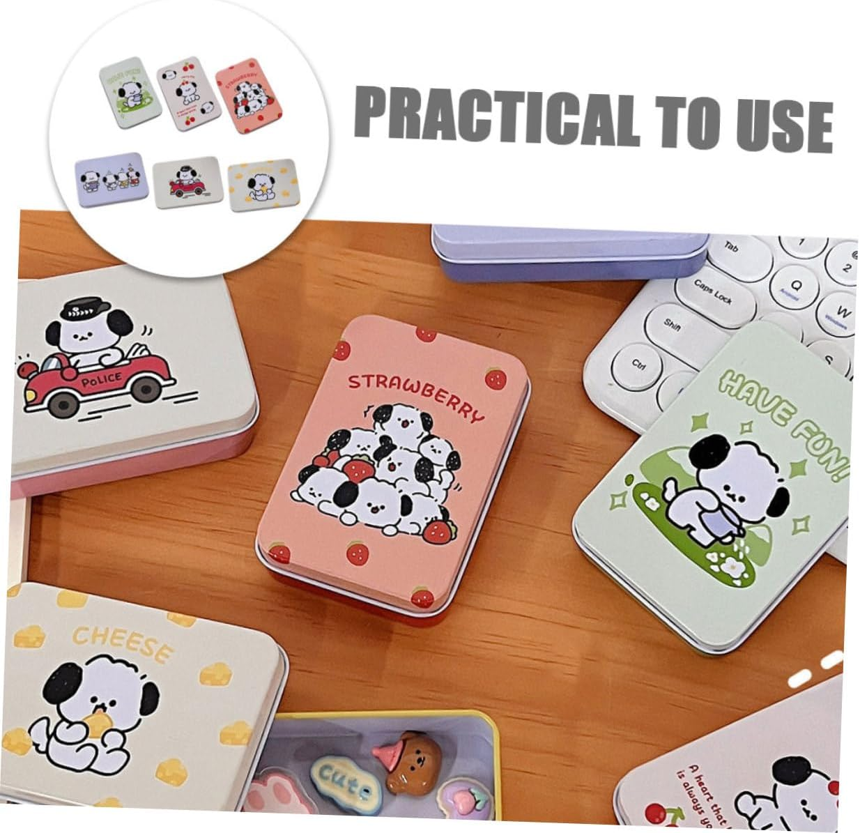 OATIPHO 6Pcs Cartoon Tinplate Storage Box Set Small Desktop Metal Organizer Multipurpose Candy Holder Trinket Container for Office and Home image number 6